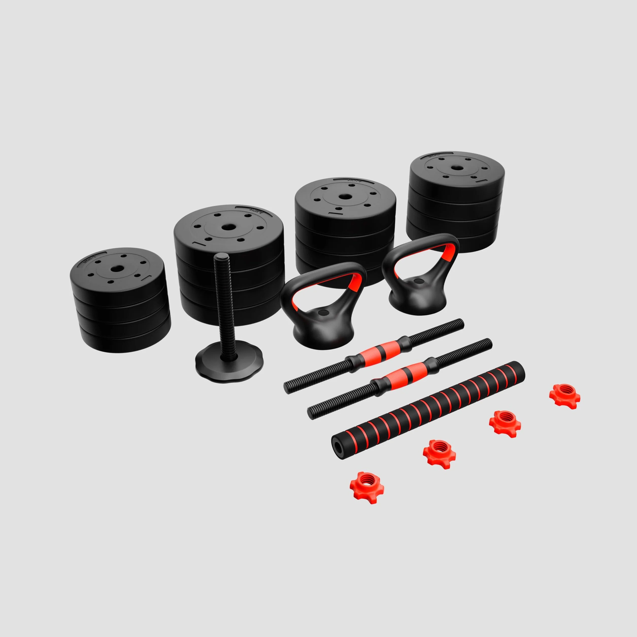 ATHLER Lion 45 | zestaw hantli 40 kg | zestaw hantli 4 w 1 | regulowana waga | 16 krążków do hantli 2 sztangi | krótkie hantle długie hantle kettlebell | do treningu siłowego, fitnessu, domu na