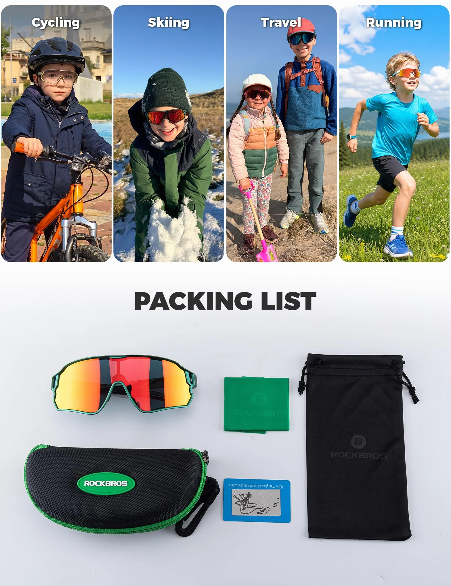 ROCKBROS Dziecięce Okulary Rowerowe Sportowe Ochrona UV400 Polaryzacyjne Przeciwsłoneczne TR90 Elastyczna Oprawka dla Chłopców i Dziewczynek Ochronne Sporty Outdoorowe
