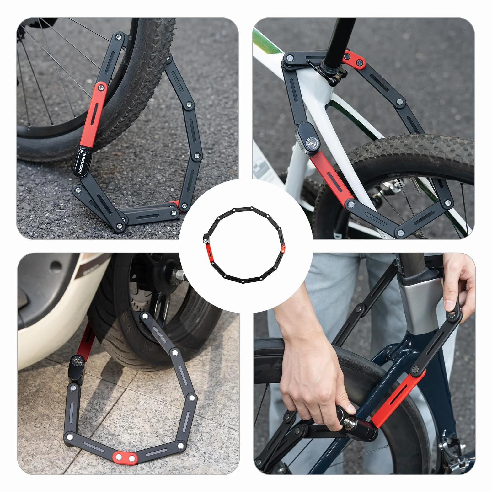 ROCKBROS składana blokada rowerowa 120 cm antykradzieżowa blokada rowerowa o wysokim poziomie bezpieczeństwa do roweru elektrycznego motocykl MTB rower szosowy czarny czerwony