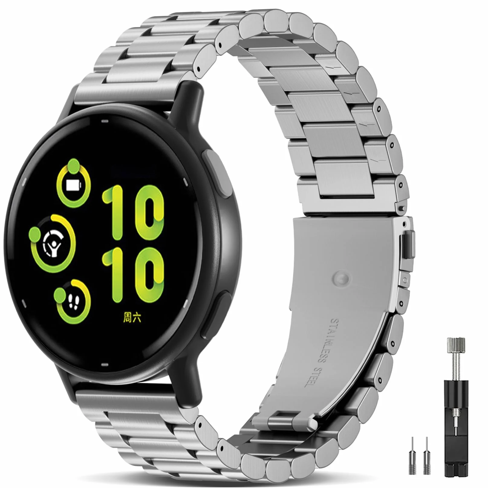 Bransoletka kompatybilna z Garmin Vivoactive 5 / Forerunner 245/645/55,20 mm, stal nierdzewna, metalowy pasek zamienny do Venu Sq/2 Plus, dla mężczyzn i kobiet