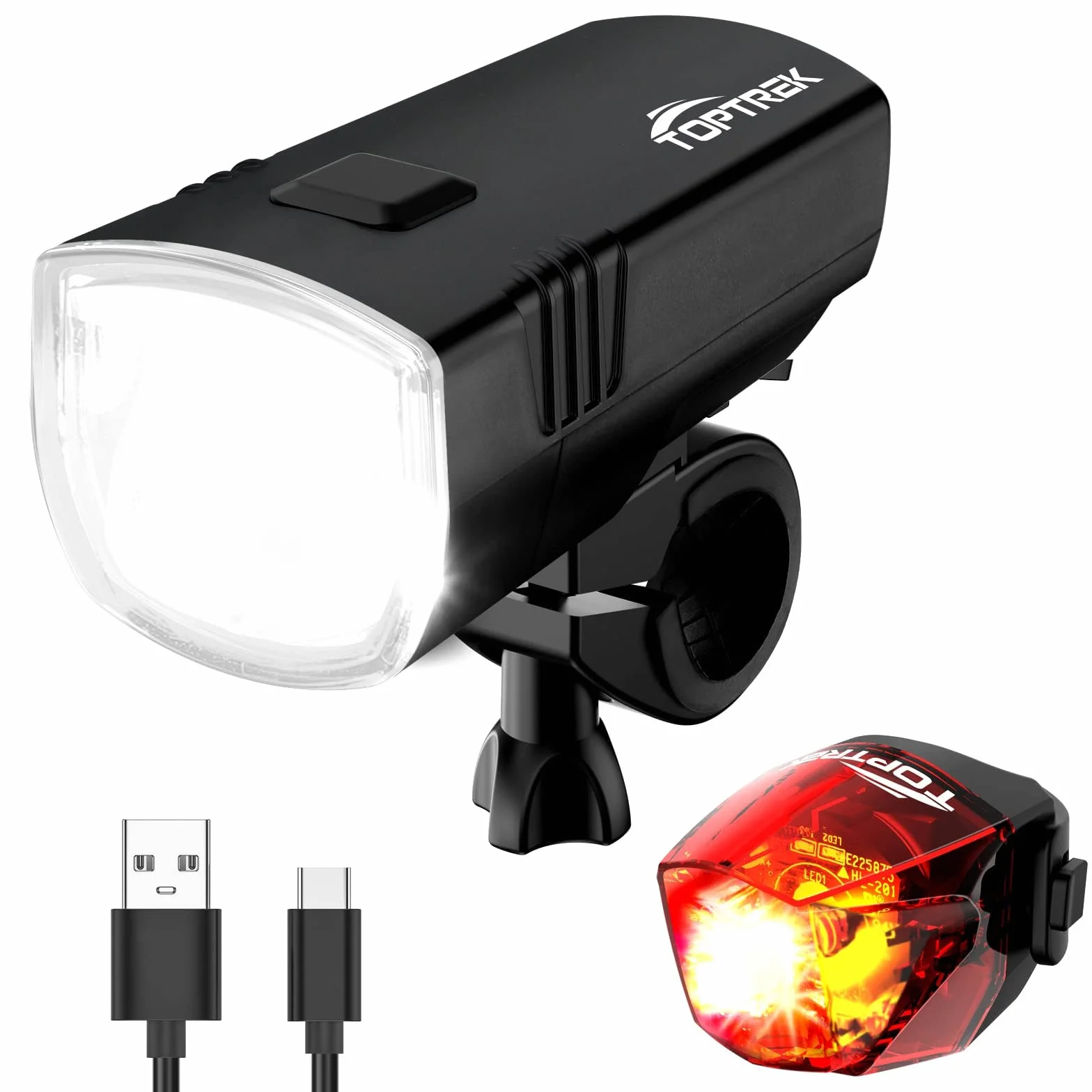 toptrek Światło rowerowe, ładowane przez USB, światło rowerowe typu C, dopuszczone do ruchu drogowego (obowiązują przepisy lokalne), światło rowerowe przednie do 70 luksów z tylnym światłem, odporne
