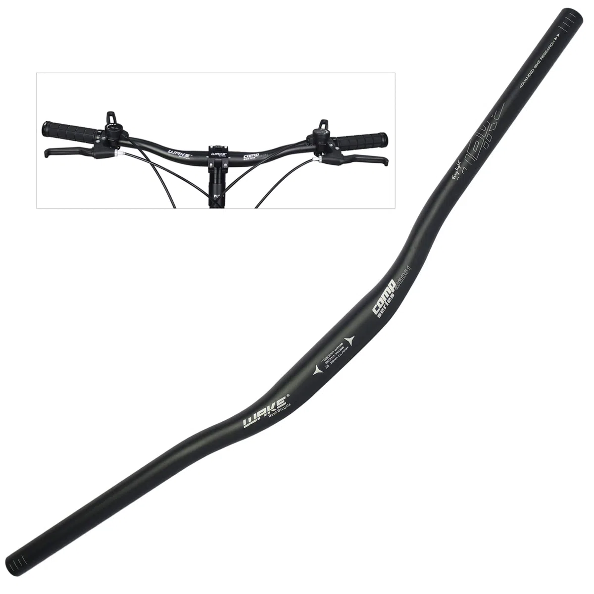 WAKE Kierownica rowerowa MTB, 31,8 mm, ze stopu aluminium, podniesiona, do rowerów górskich, 780 mm, czarna