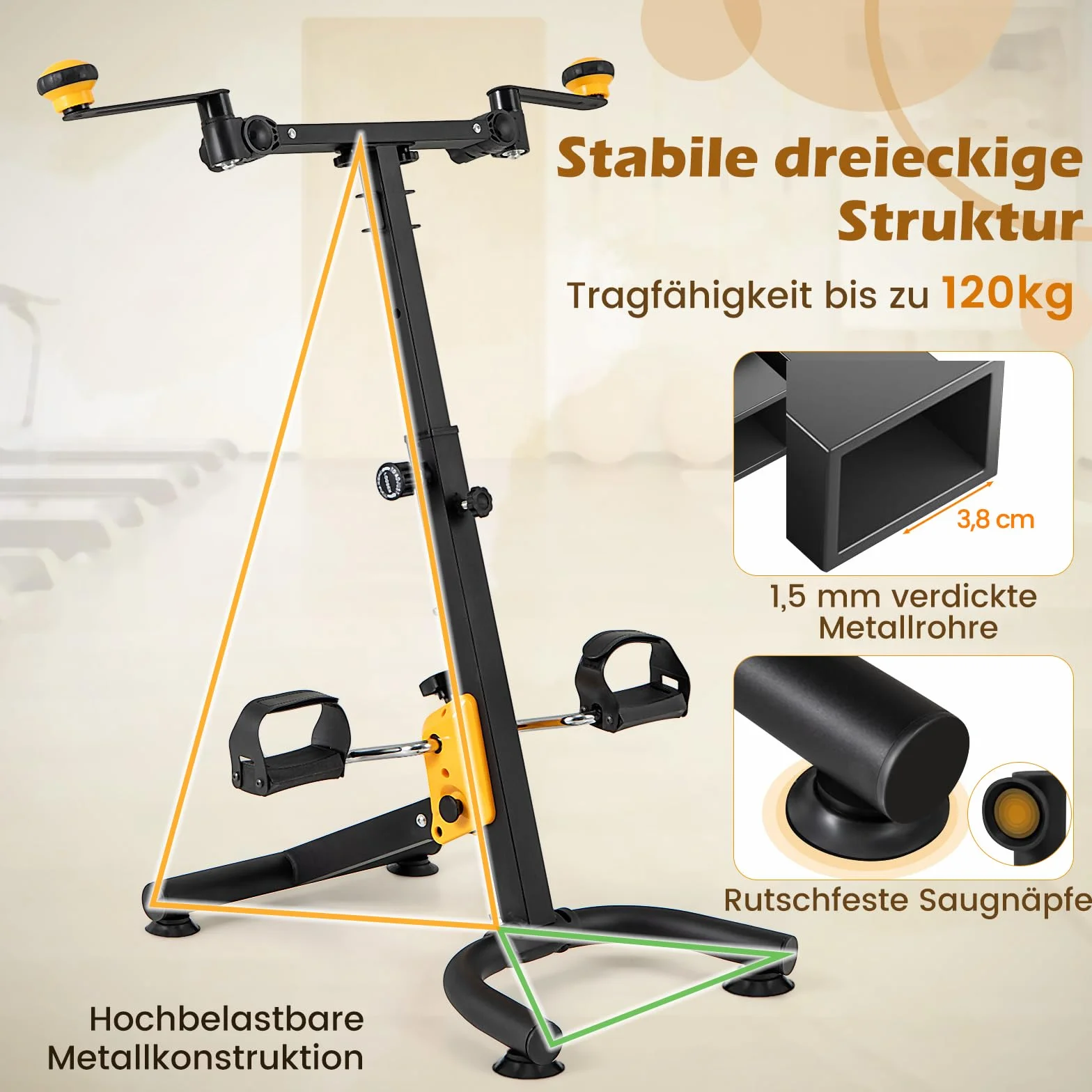 COSTWAY trener ramion i nóg, rowerek domowy z pedałami Mini Stepper Fitnessbike, 9-stopniowa regulacja & 53 x 43 x 73-102 cm, idealny dla seniorów