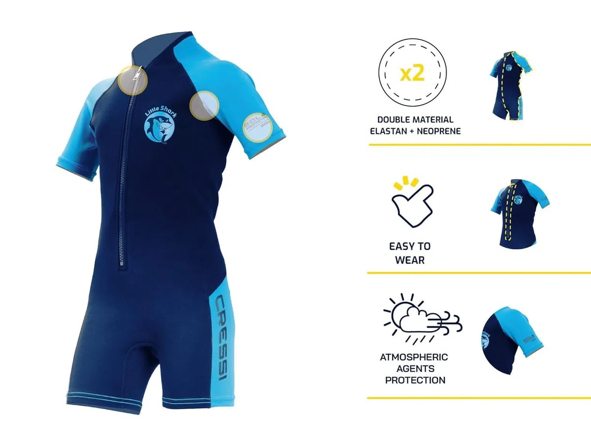Cressi Unisex-Youth Little Shark Shorty Wetsuit Pianka Z Neoprenu Dla Dzieci,Niebieski/Jasny Niebieski,13/14 Lat,Xdg002908