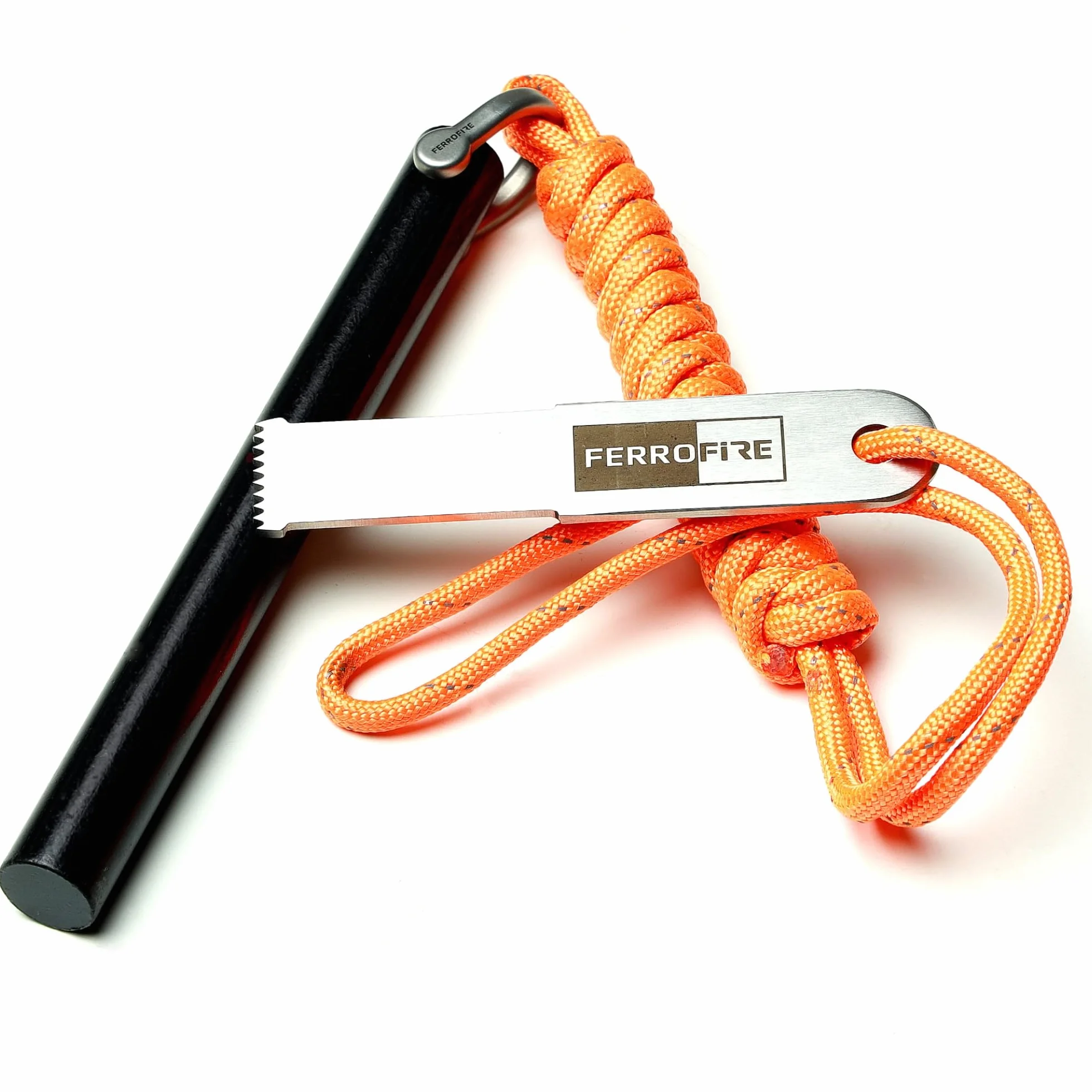 Ferro Rod Rozrusznik ognia z prętem krzemiennym Ferrocerium, stal węglowa, pomarańczowy, 550, paracord, uchwyt, na kemping, awaryjny survival