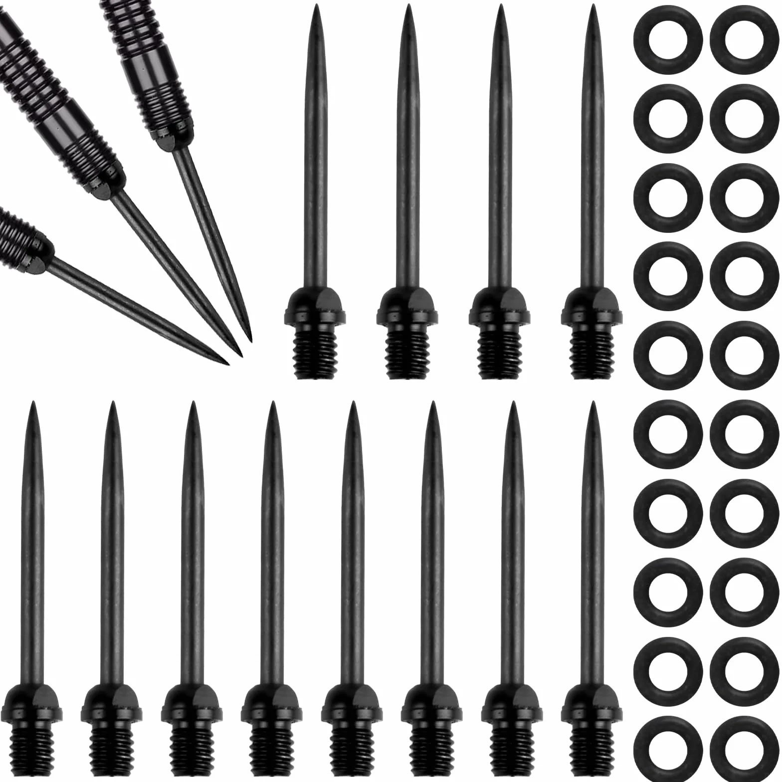 Groty stalowe do darta ze wkrętem, Steeldarts końcówki do konwersji Softdart, 12 sztuk z gumowymi obręczami