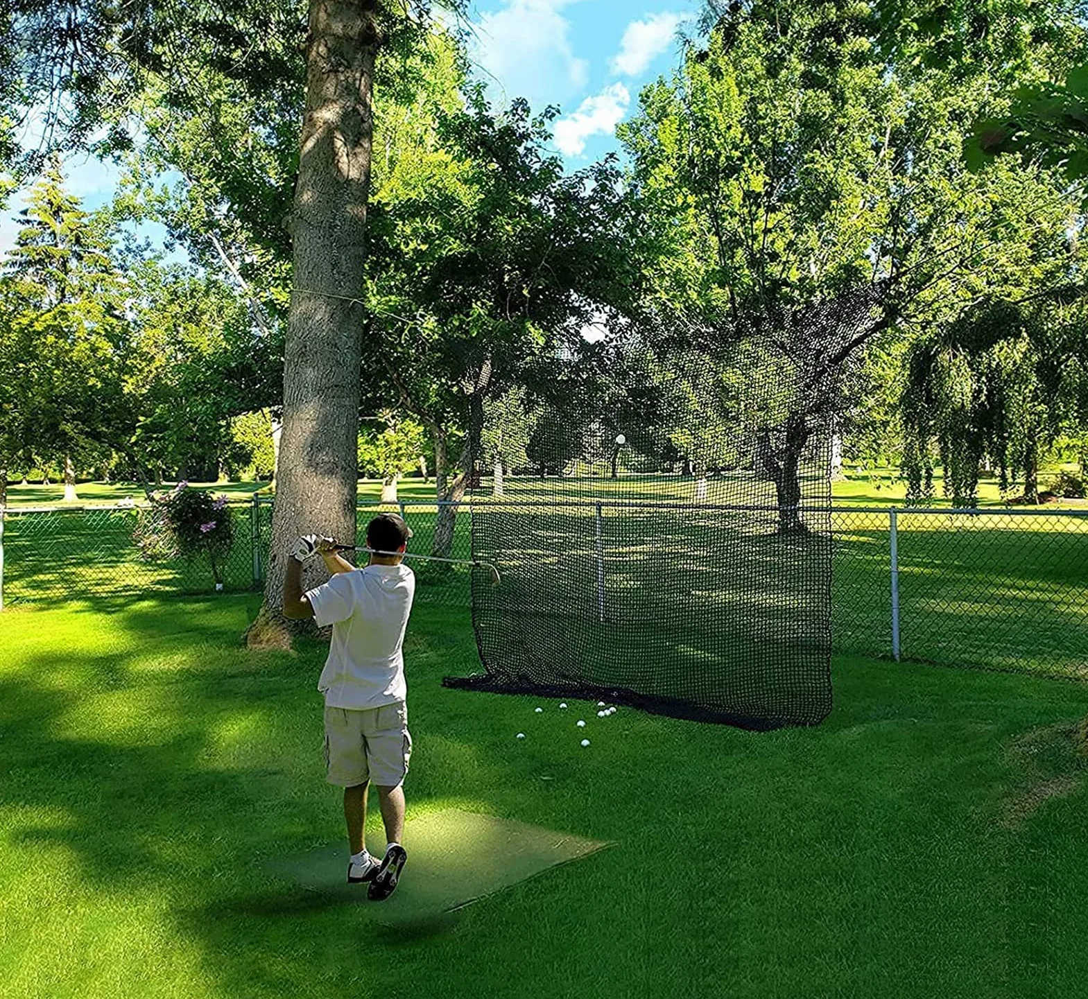 Aoneky Siatka Golfowa Duża - 3x3M/3x4,5M/3x6M/3x7,5M Siatka do Golfa Wewnątrz i na Zewnątrz, Lina Poliestrowa 3 mm, Siatka Barierowa do Treningu Golfa Baseball Softball Hokej, Czarny