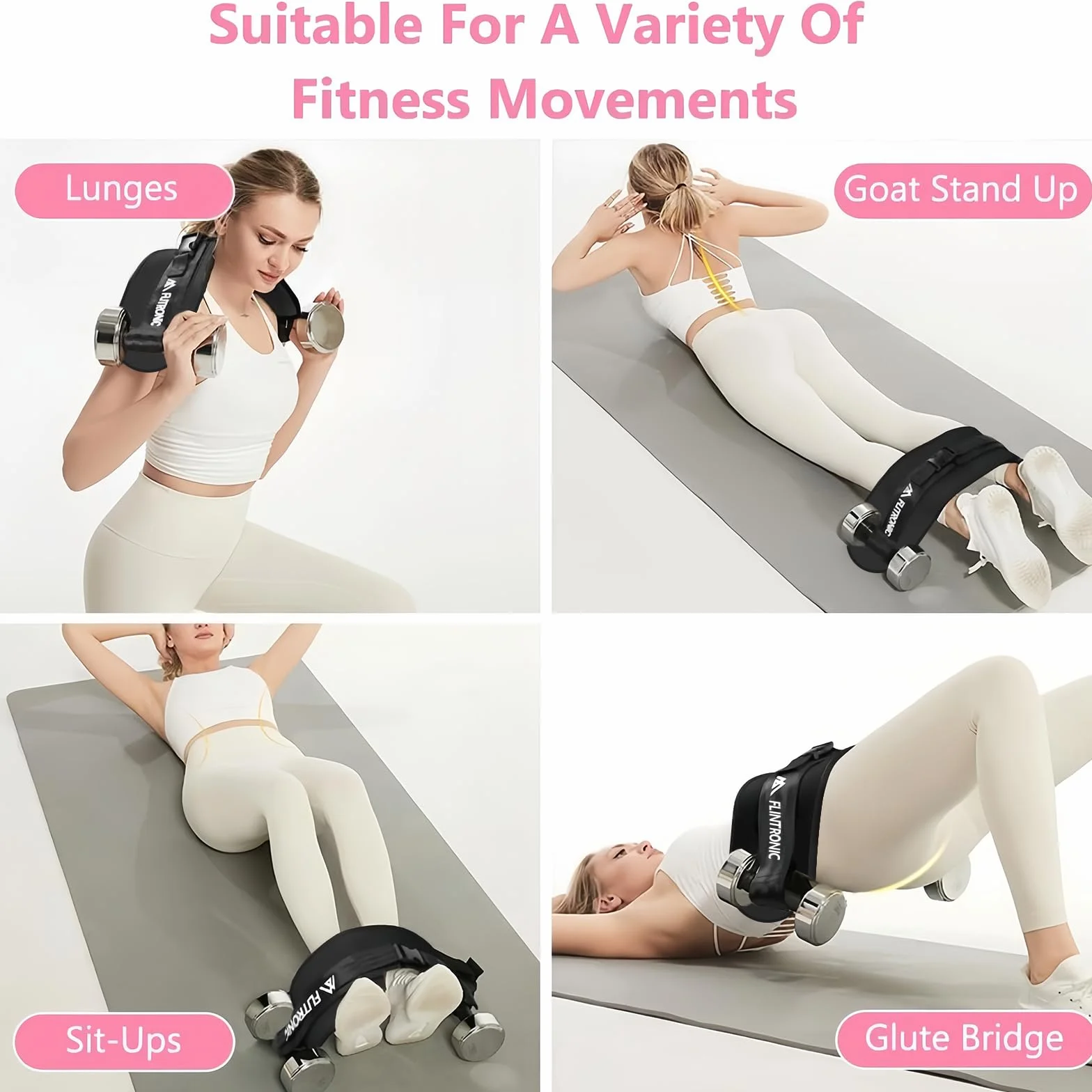 Flintronic Pas Hip Thrust do Krótkich Hantli i Kettlebells, Regulowany Rzep, Fitness, Pośladki