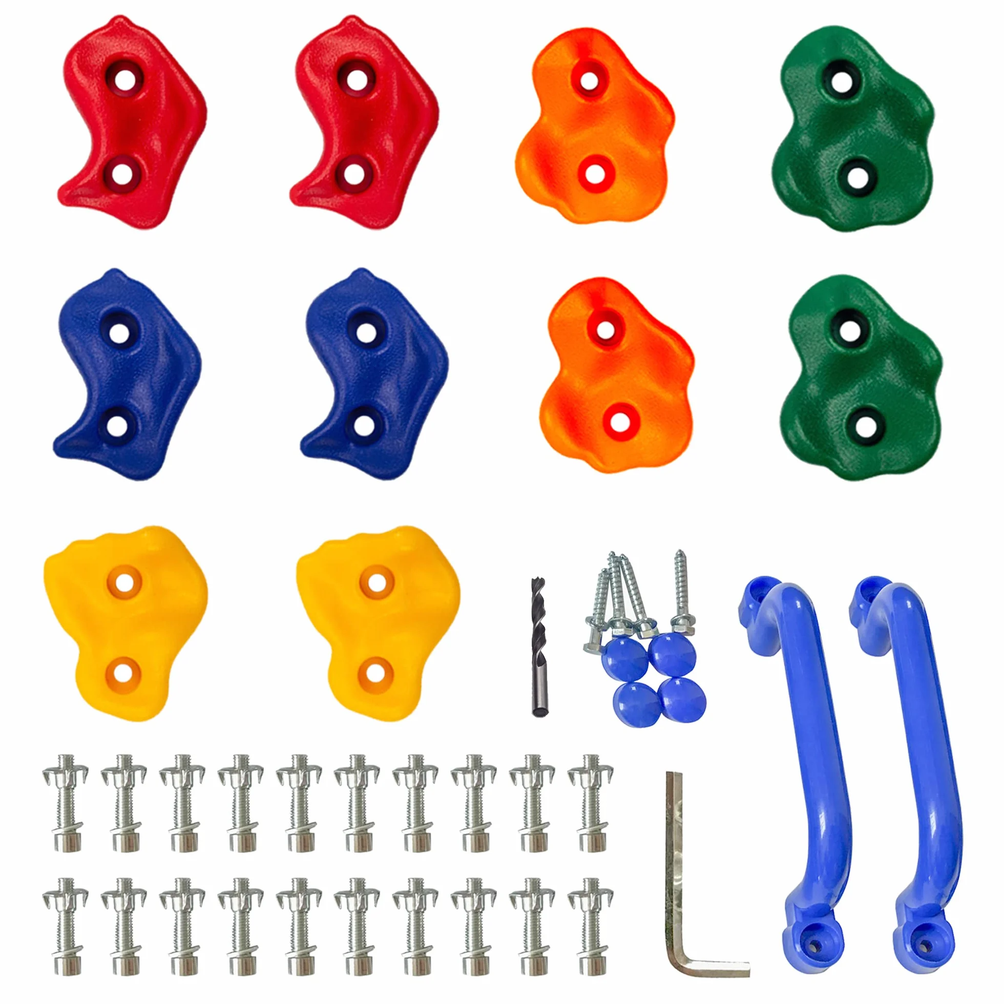 Uchwyty do wspinaczki dla dzieci, KINSPORY 10 pcs Uchwyty do ściany wspinaczkowej dla dzieci Kolorowy zestaw do wspinaczki z dwoma niebieskimi uchwytami dla Indoor Outdoor Plac zabaw PlaySet Budynek