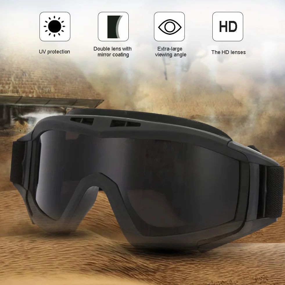 Alomejor Okulary taktyczne przeciwmgielne Okulary ochronne z 3 soczewkami ochronnymi do jazdy na rowerze, paintball, taktyczne, Airsoft Ski(czarne)