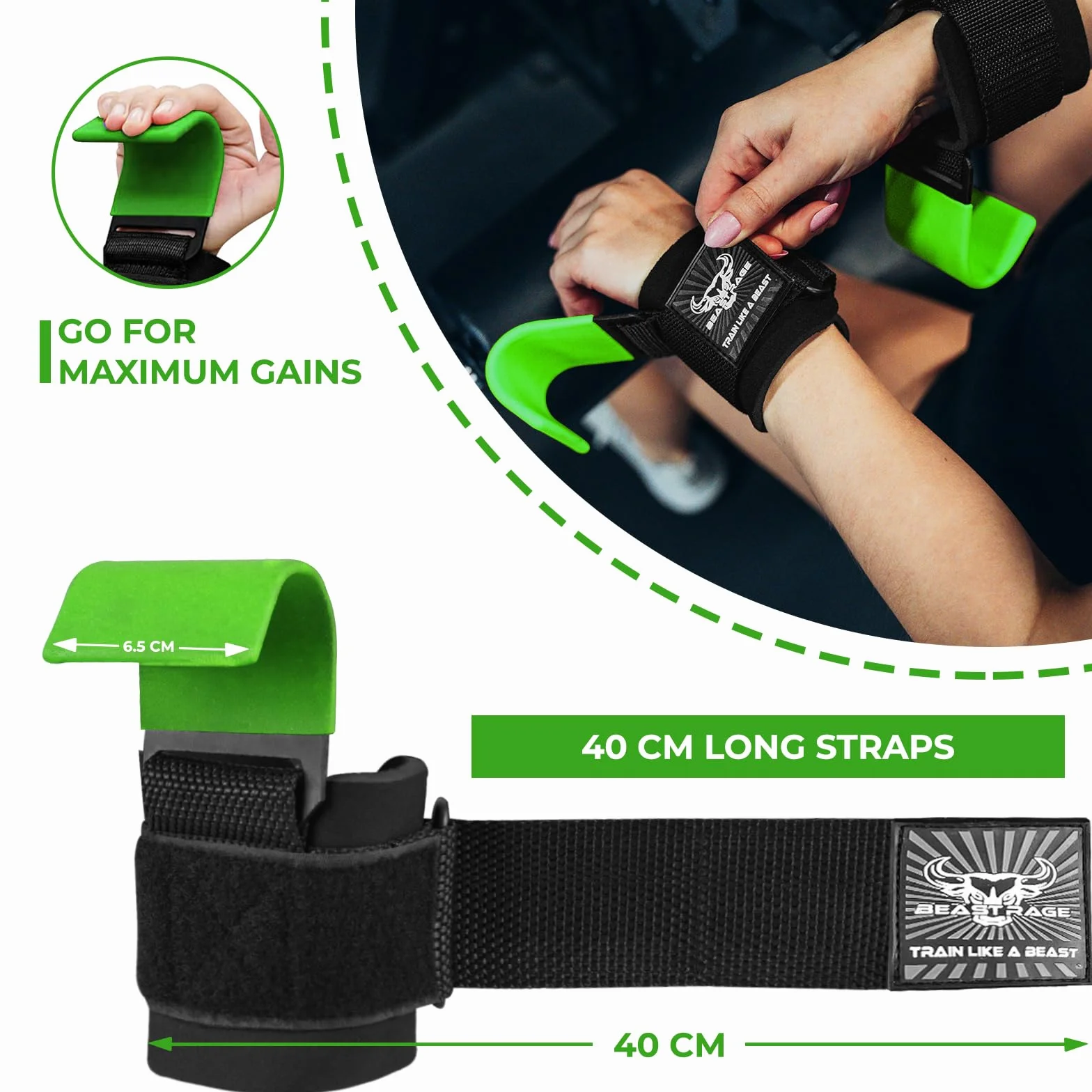 BEAST RAGE Podnoszenie ciężarów Haki Paski na nadgarstki Grube neoprenowe wyściełane gumą Owijki fitness Antypoślizgowe Uchwyty do podciągania się Trening Siłownia