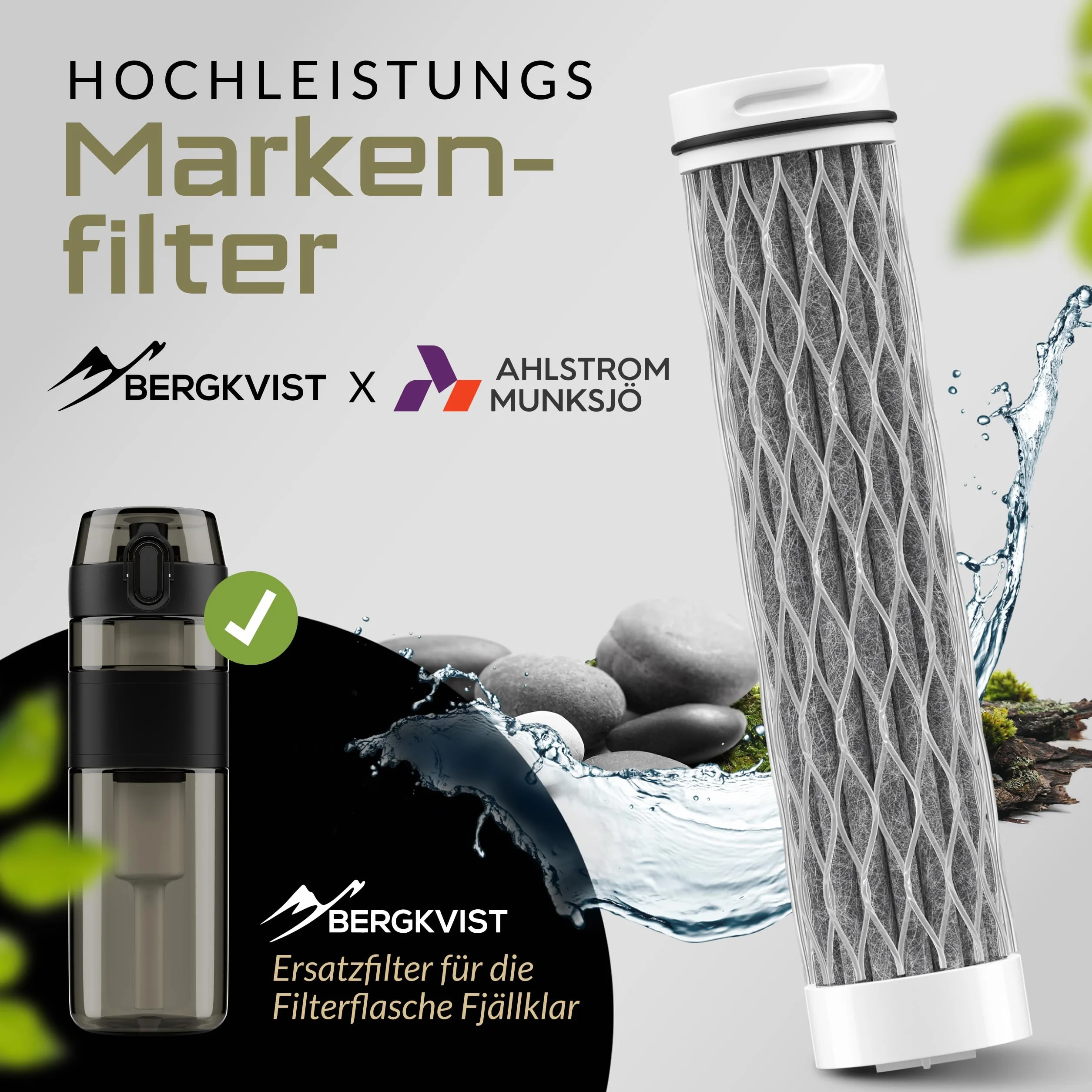 Filtr zapasowy dla butelki BERGKVIST® Outdoor FJÄLLKLAR (500 ml): filtr AHLSTROM® dla czystej wody pitnej
