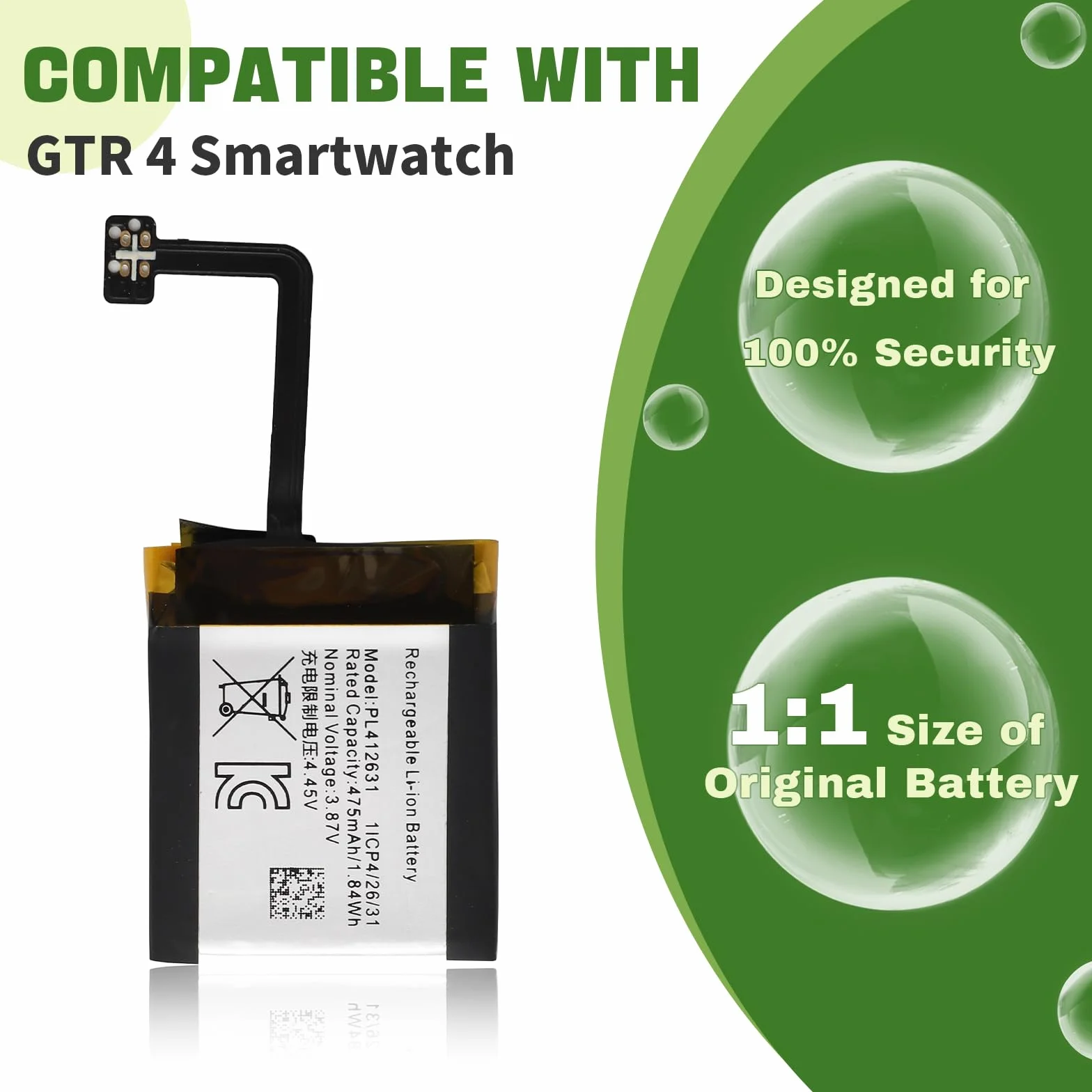 Nowa PL412631 bateria zastępcza kompatybilna z Amazfit GTR 4 Smartwatch z zaktualizowanym zestawem narzędzi naprawczych