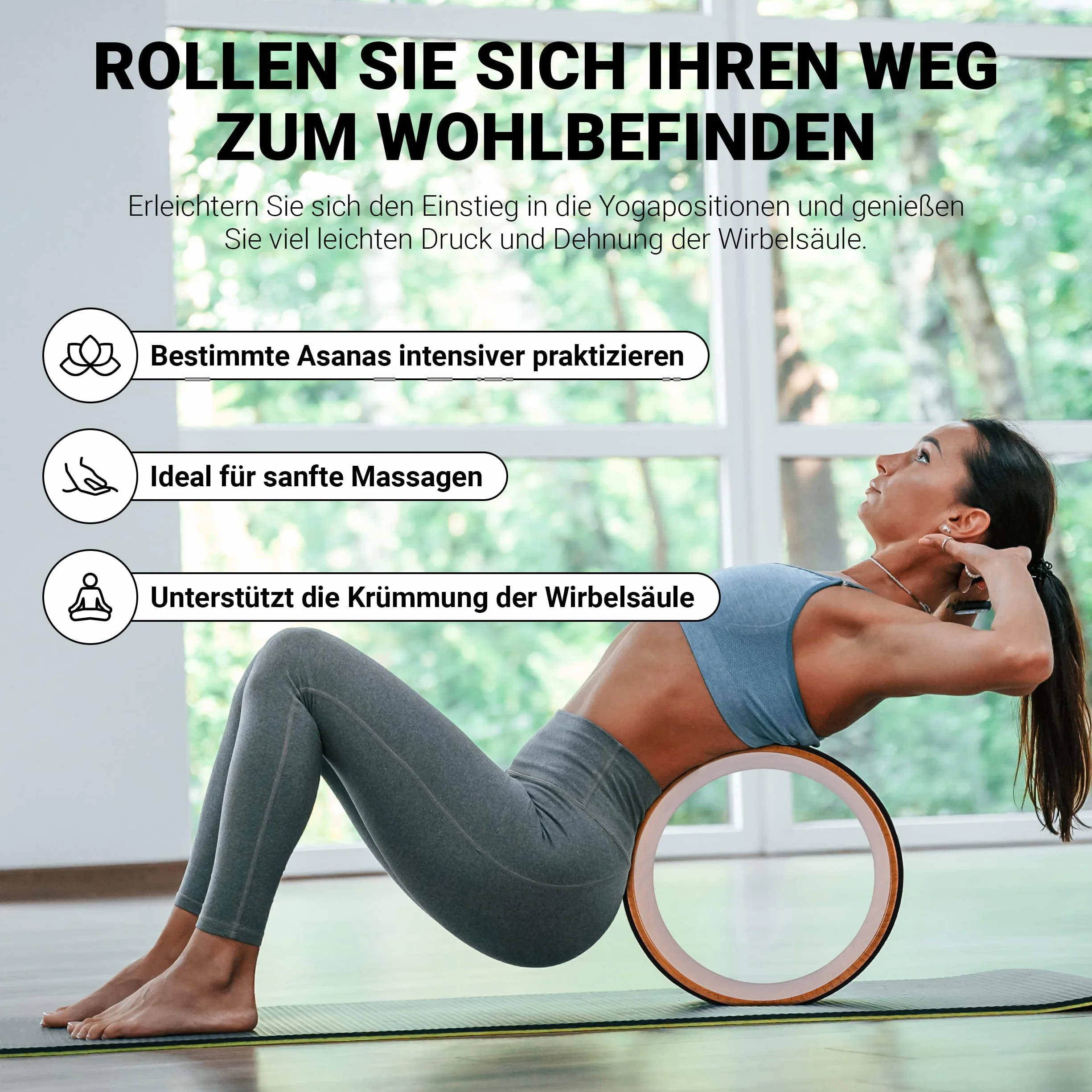 MSPORTS Yoga Wheel – Premium – narzędzie do ćwiczeń jogi | koło do jogi (drewno – kork)