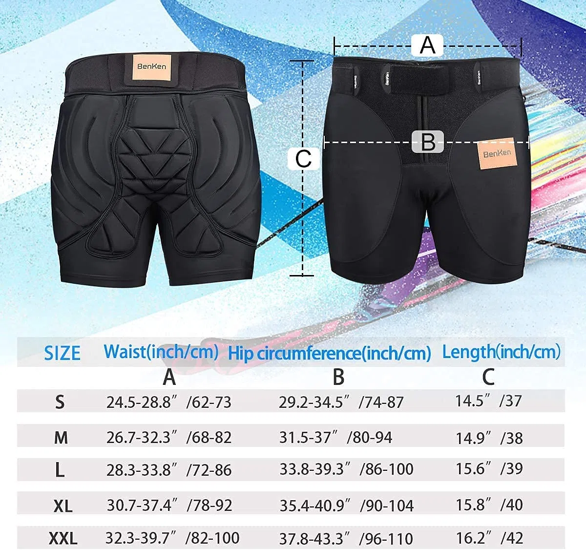 BENKEN Skiing Protective Padded Shorts spodnie kobiety mężczyźni ochrona 3D Hip Butt Guard Pad oddychający materiał odporny na uderzenia na snowboardzie (XL)