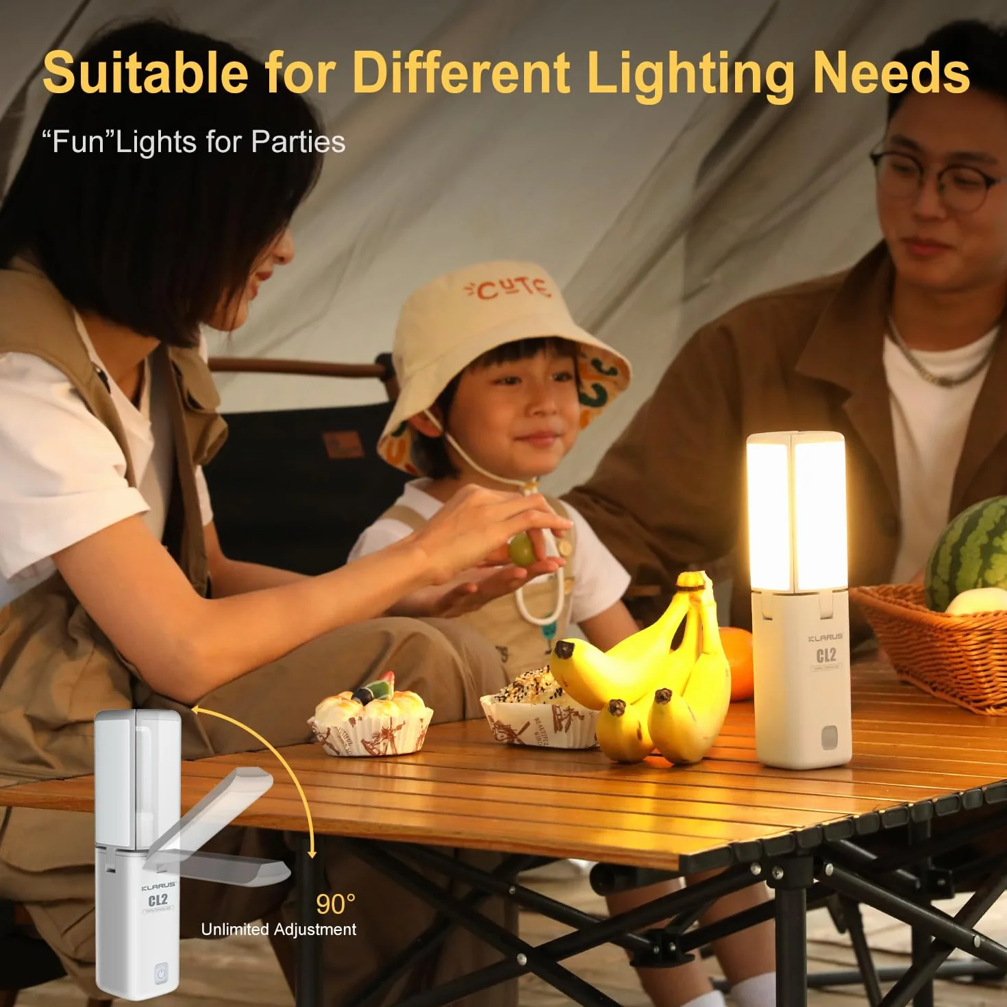 KLARUS CL2 Wielofunkcyjna latarnia kempingowa, ładowalna lampa kempingowa 10000 mAh, składana lampa kempingowa 750 lumenów z 8 trybami światła, wodoodporna latarnia LED IPX5 do namiotów na zewnątrz