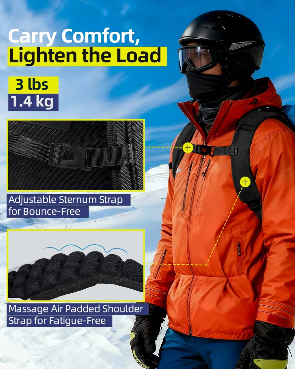 Abahub Torba na buty narciarskie z kieszenią na kask, plecak na buty narciarskie, 50 l, 1680D, nylon, wodoodporny, wyściełany, plecak na buty narciarskie, kask snowboardowy i akcesoria, Skiing Boot