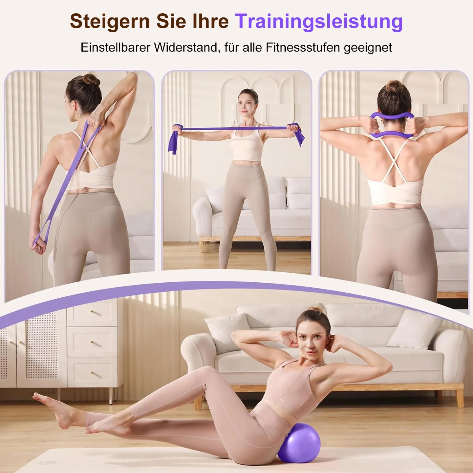 Zestaw do pilatesu 13-częściowy z piłką do jogi, paskiem, taśmami fitness, skarpetami, plakatem i torbą