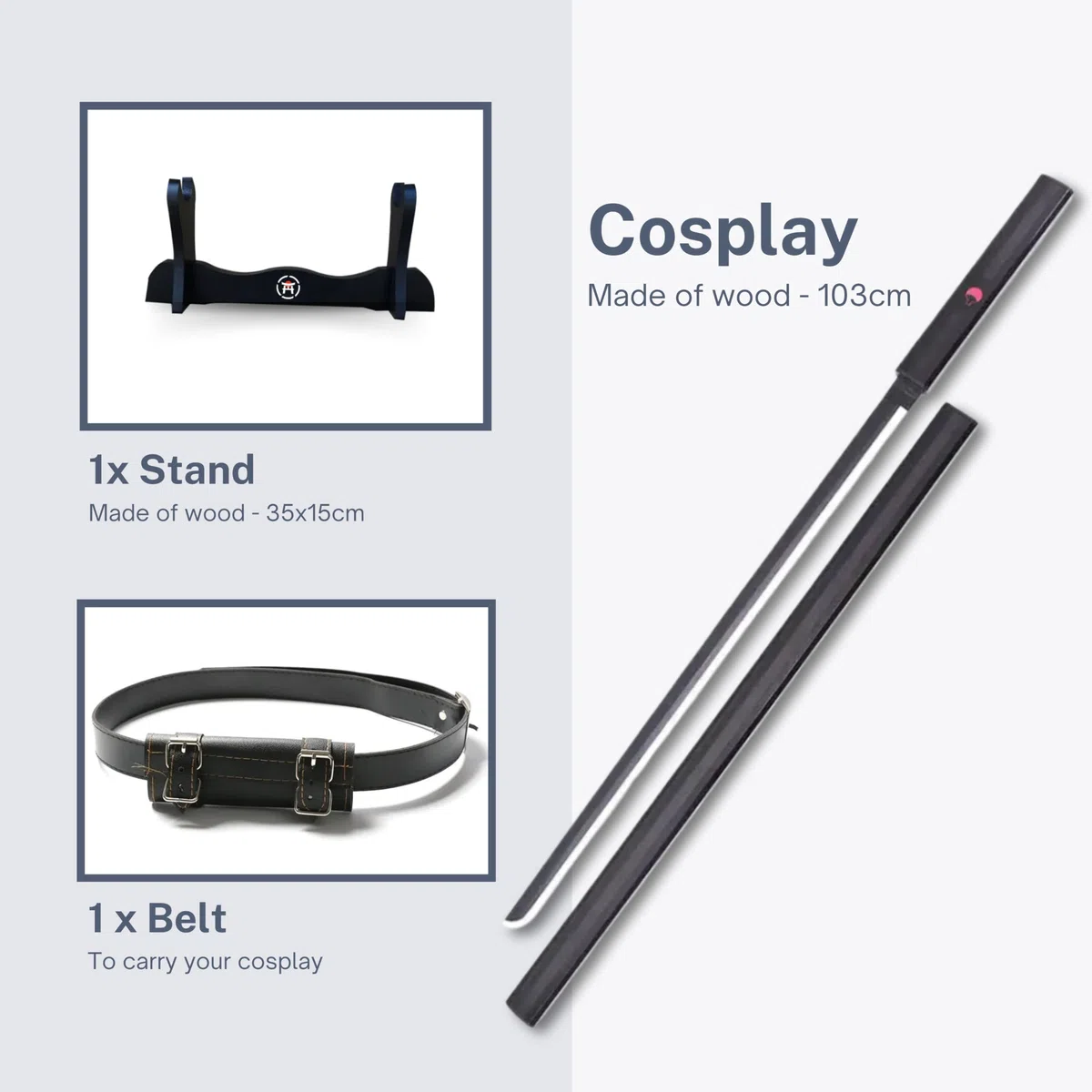 Katana Sasuke Uchiha Kusanagi - Czarny Sabre Replika Manga + Drewniany uchwyt na miecz + Pasek