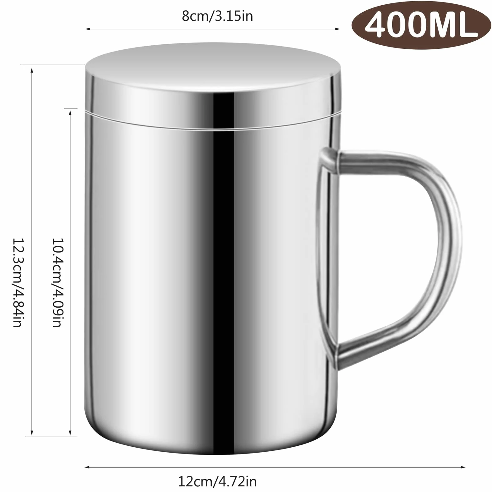 Kubek termiczny ze stali nierdzewnej, dwuwarstwowy kubek termiczny z pokrywką, odporny na kapanie i oparzenia, kubek do kawy na wynos, kubek kempingowy (400 ml)
