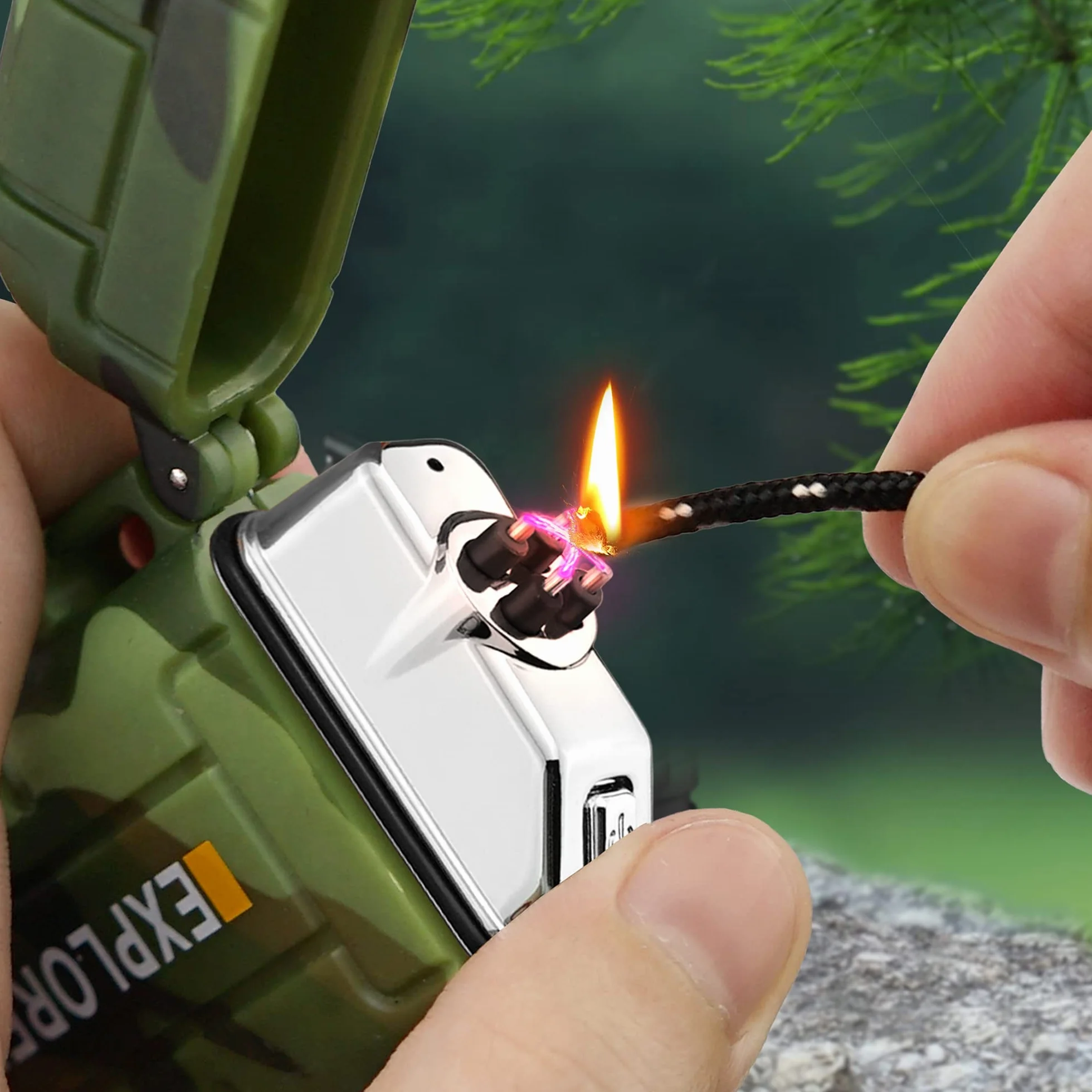 lafagiet Zapalniczka ładowana przez USB wodoodporna z podwójnym łukiem na kemping survival F13-Cmouflage