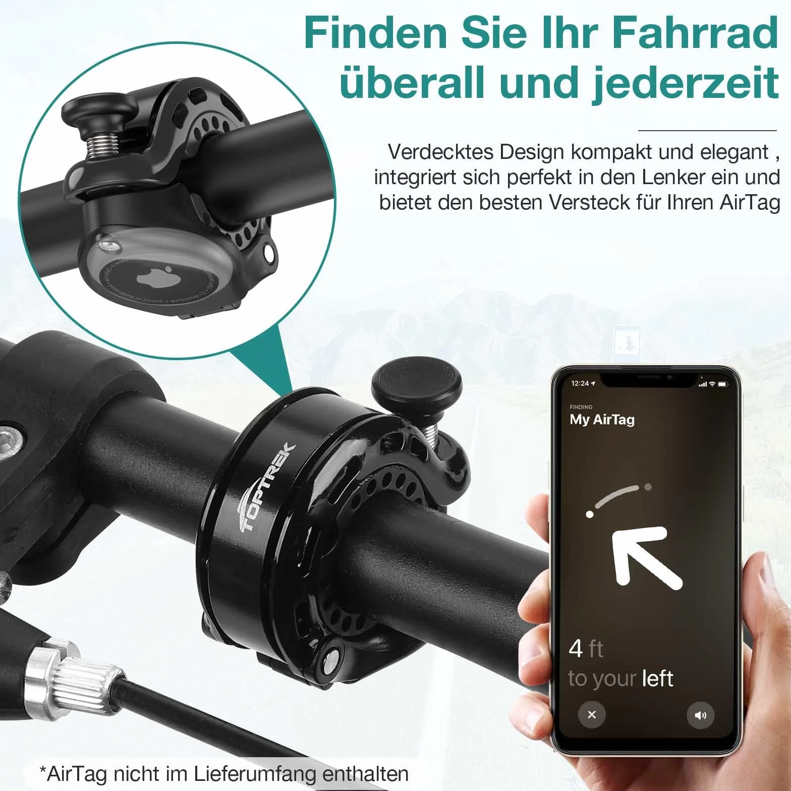 toptrek Dzwonek rowerowy do Apple AirTag 110DB mini dzwonek rowerowy ukryty zabezpieczenie przed kradzieżą do roweru wyścigowego