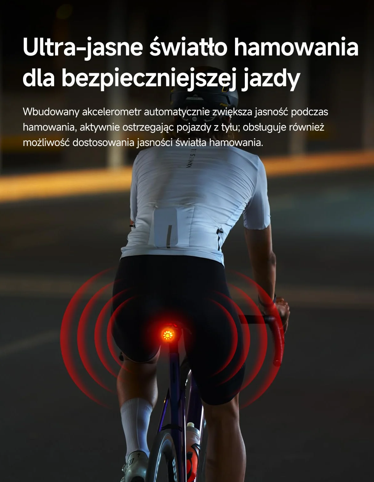 iGPSPORT TL50 Tylne Światło Rowerowe, Ładowanie USB-C, z Czujnikiem Hamowania, Widoczność Do 1,2 km, 6 Trybów Światła