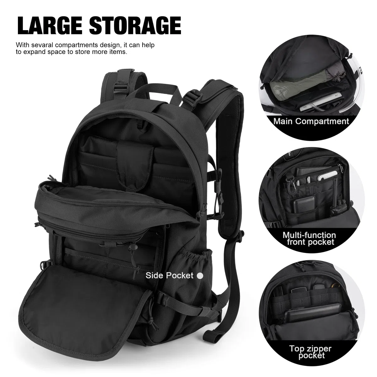 Mardingtop Plecak taktyczny, 25 l, plecak outdoorowy, plecak turystyczny, wielokrotny plecak podróżny, plecak trekkingowy