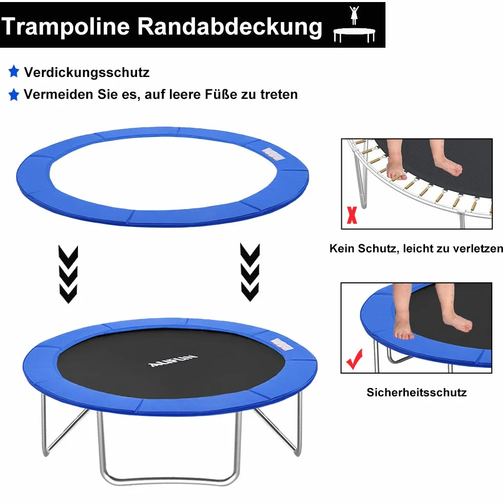 UISEBRT Osłona krawędzi trampoliny, Ø 244 cm, 305 cm, 366 cm, osłona sprężyn odporna na działanie promieni UV, odporna na rozerwanie, ochrona krawędzi, akcesoria do trampoliny, mata zabezpieczająca, niebieska