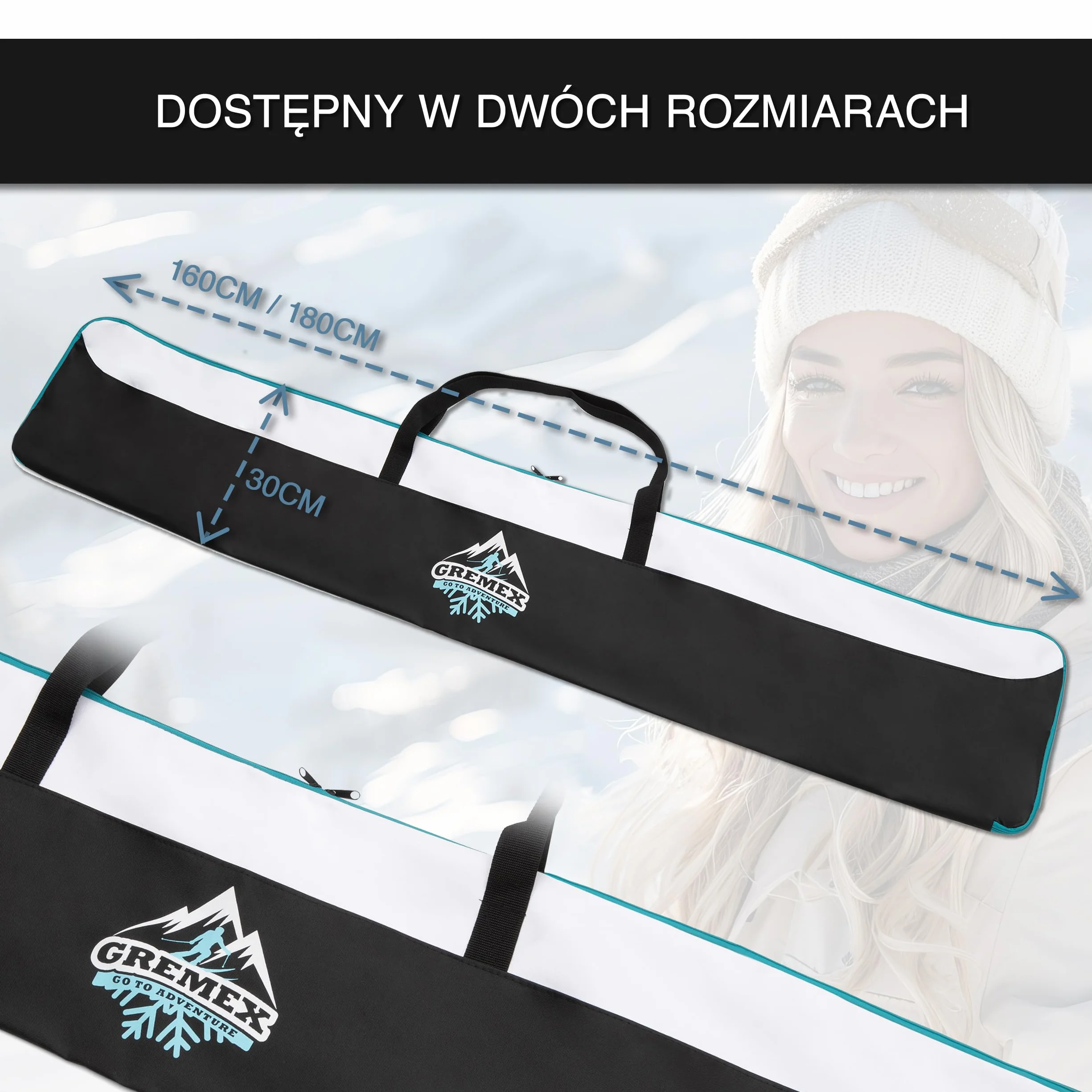 Torba na narty Gremex - Pokrowiec na 1 parę nart - Wodoodporna torba na narty - Wytrzymała, lekka torba na narty - Ergonomiczny pokrowiec na narty - Pokrowiec na narty alpejskie