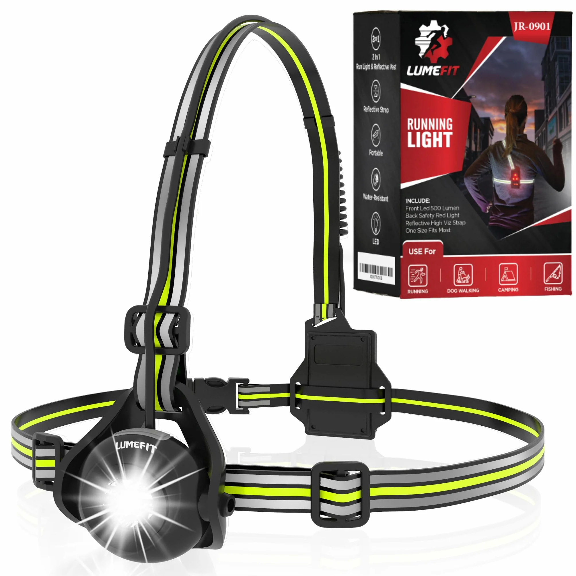 LUMEFIT LAMPKA LED DO BIEGANIA NA KLATKĘ PIERSIOWĄ Z ŁADOWALNA BATTERIA USB