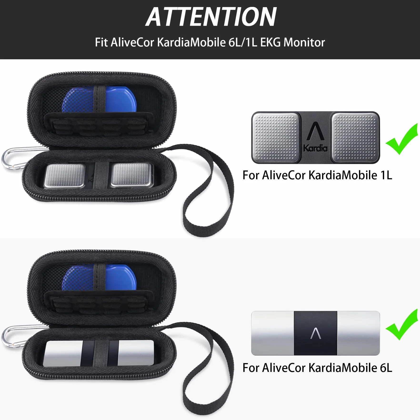 Khanka Twarde etui na monitor serca KardiaMobile 6L/1L EKG z karabińczykiem i smyczą