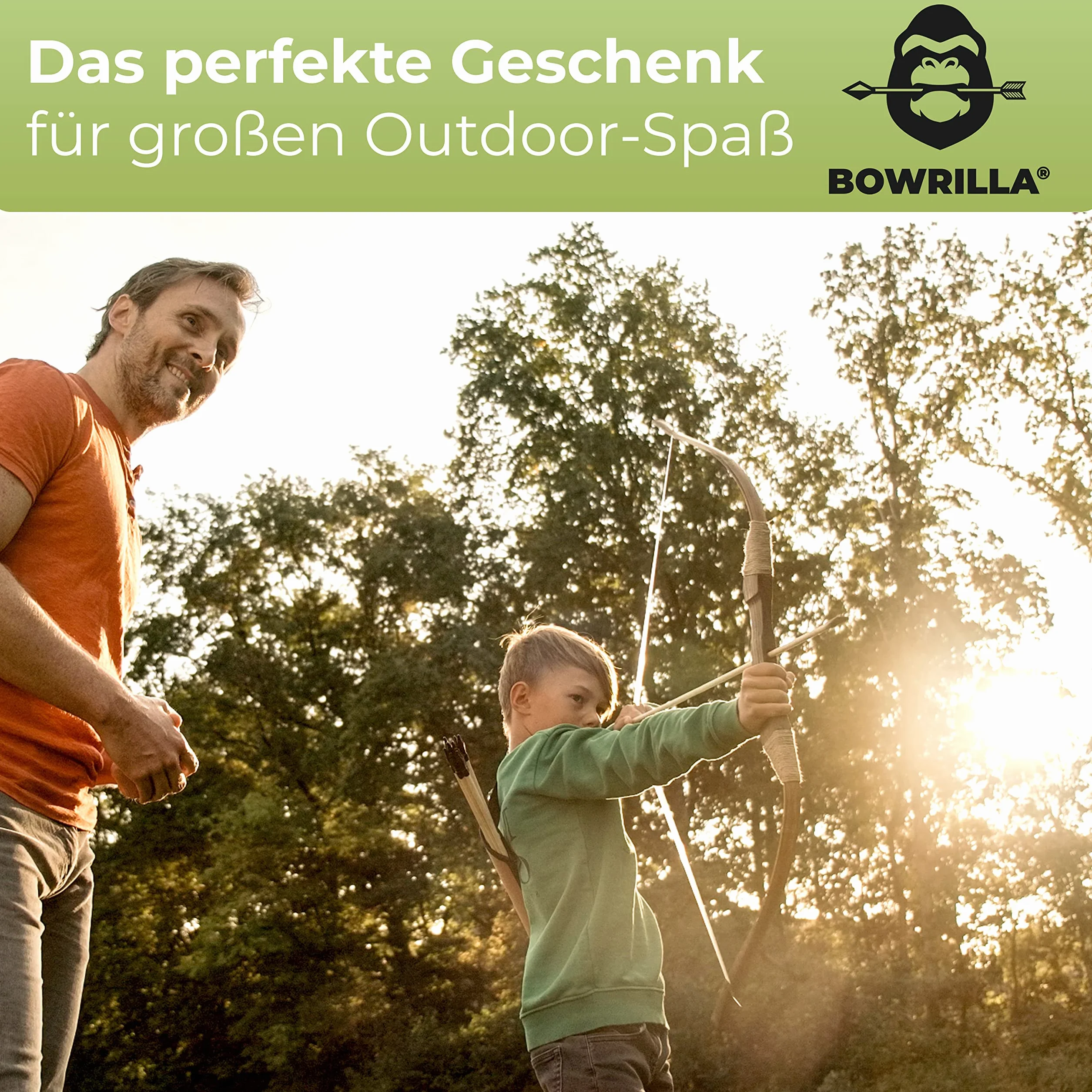 BOWRILLA® Łuk i strzały dla dzieci | 10 strzał z gumową końcówką, kołczan i 3 tarcze do strzelania | zestaw do łucznictwa dla dzieci wraz z torbą do przechowywania | łuk dziecięcy odpowiedni dla osób