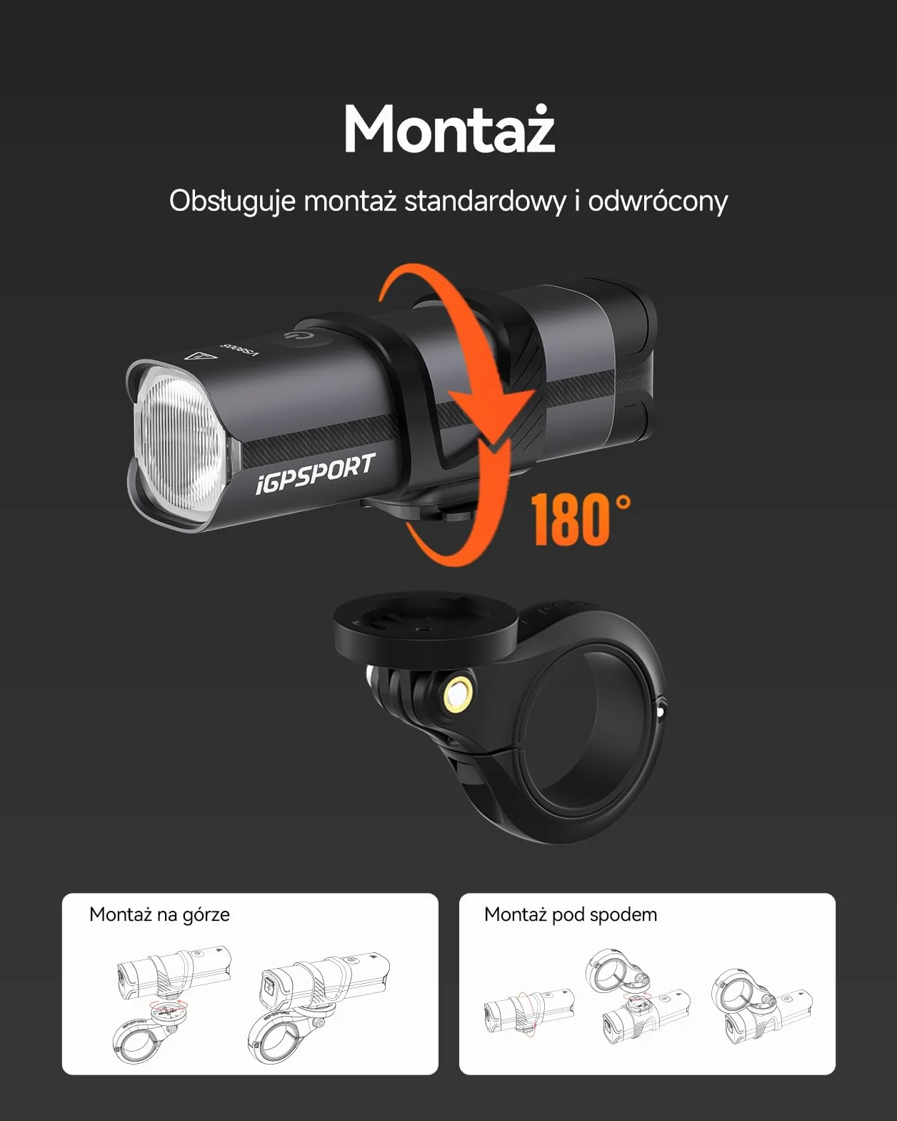 iGPSPORT VS1200S Ładowalna Lampka Rowerowa 1200 LM, Konstrukcja Antymgłowa, Wskaźnik Baterii, Ładowanie USB
