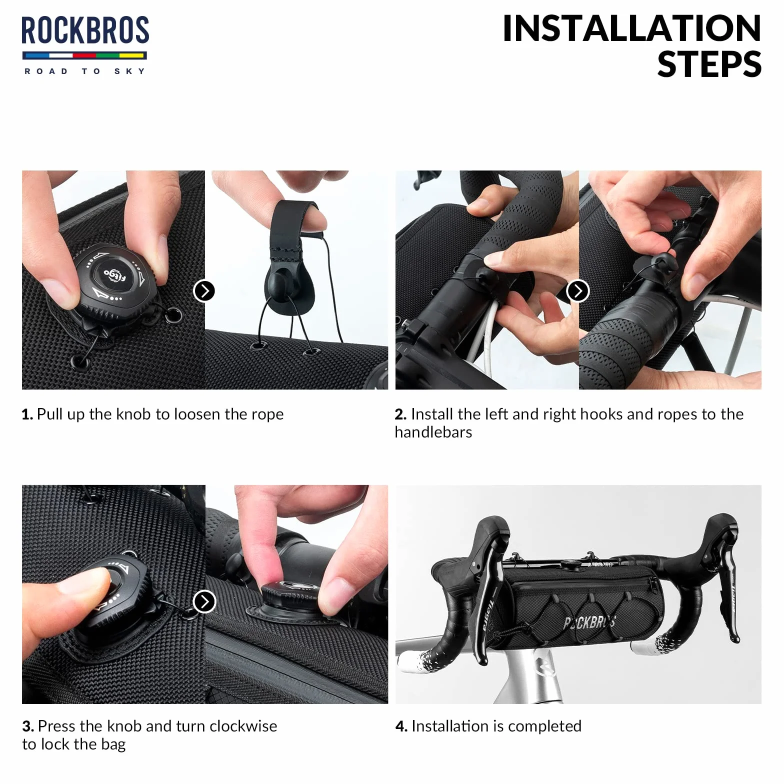 ROCKBROS Road-to-Sky Torba na Kierownicę Roweru Torba Przednia na Kierownicę ok. 1,5L Wodoodporna Odblaskowa Nowoczesna 5 Kolorów do MTB Rower Szosowy Rower Miejski Czarny