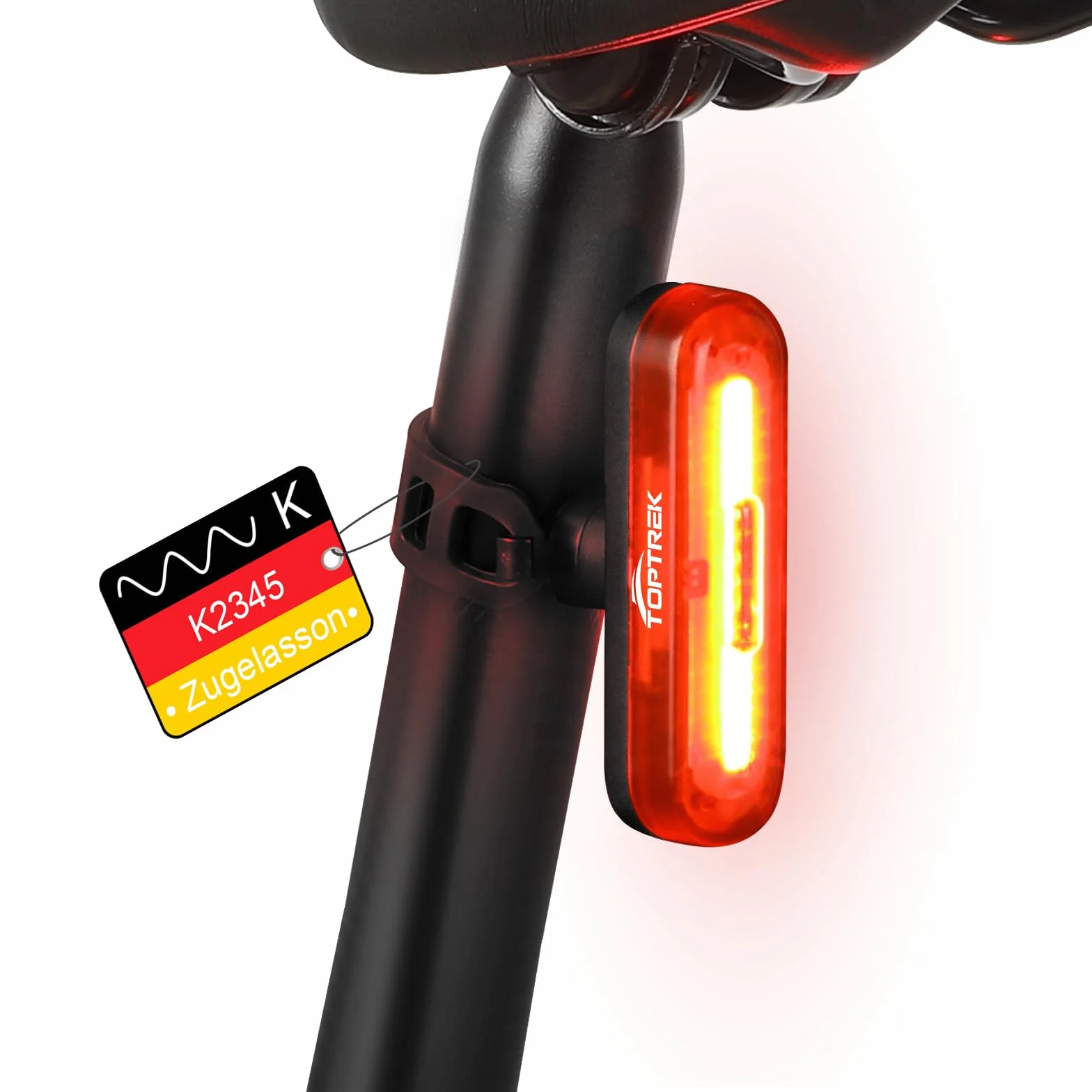 toptrek Tylne światło rowerowe LED 200 m IPX5 dopuszczone do ruchu drogowego