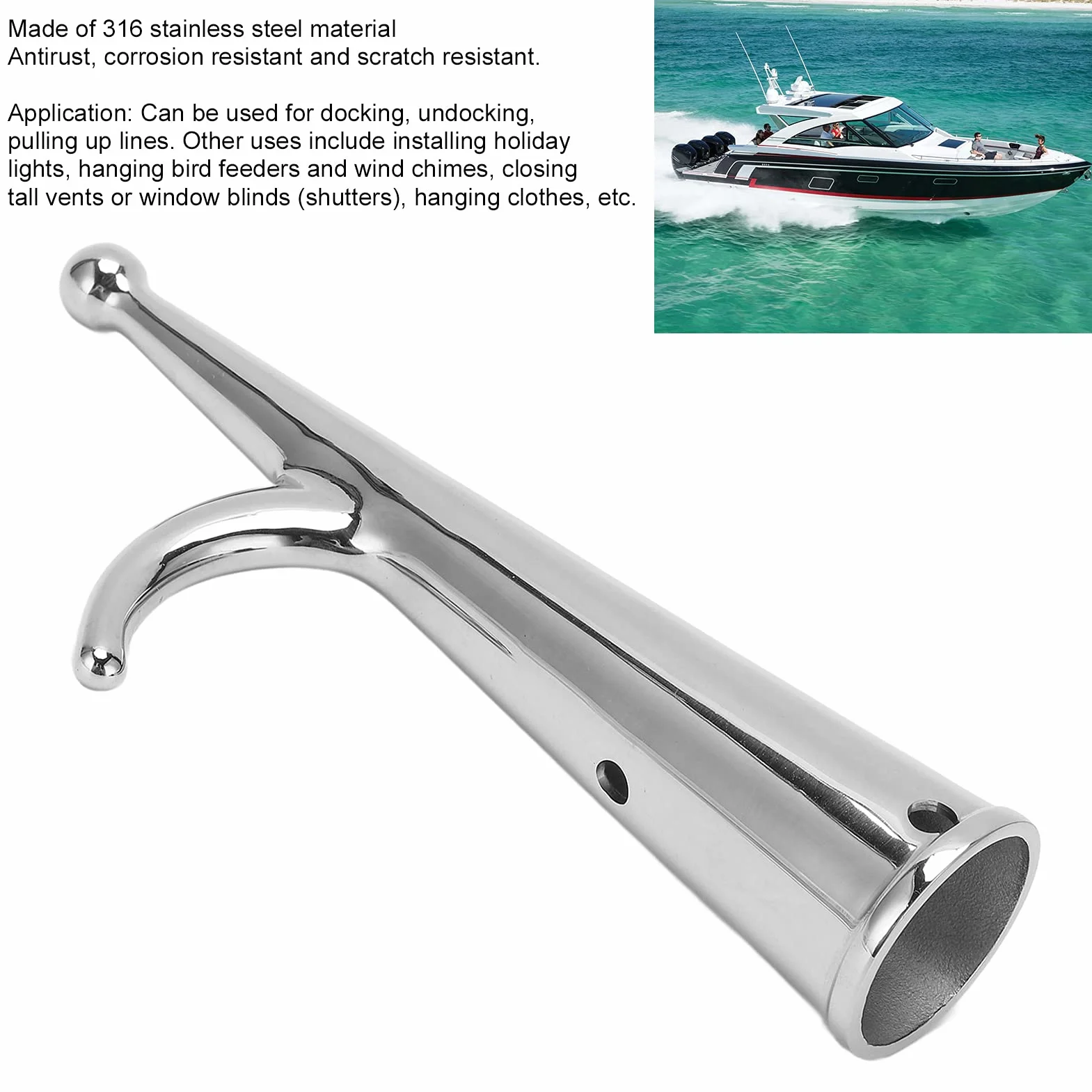 Boat Hook Attachment,316 Stainless Steel Boat Hook Head,34mm End Attachment Boat Hook Head Replacement for Docking Undocking