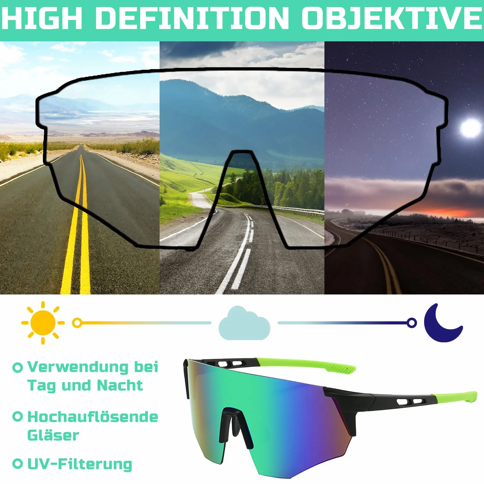 Szybkie okulary, zielone, męskie i damskie, ochrona UV400, wiatroszczelne i odporne na zaparowanie, okulary rowerowe do jazdy na rowerze MTB, rower wyścigowy, narty, bieganie, wędkowanie