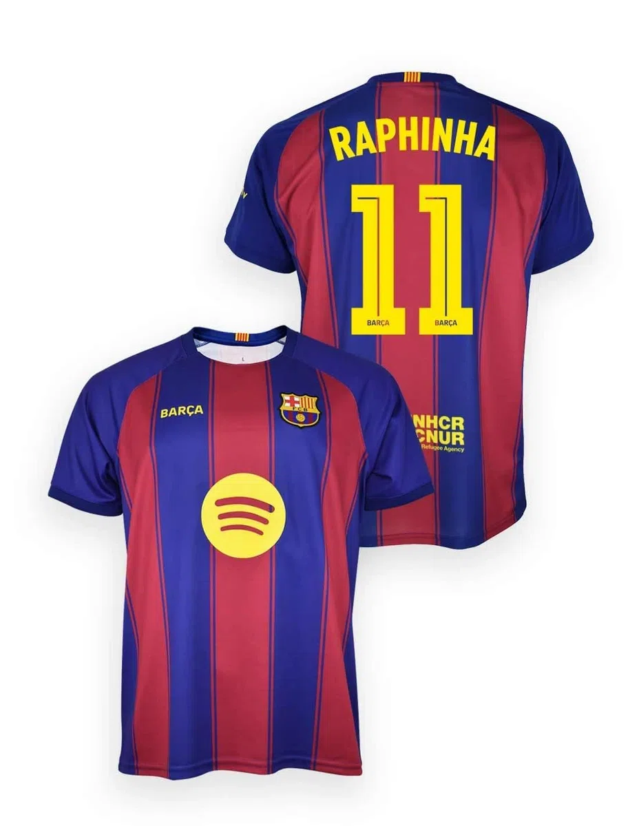 FC Barcelona Blaugrana koszulka dla dorosłych sezon 25/26, oficjalna replika Raphinha, unisex, rozmiar M, poliester