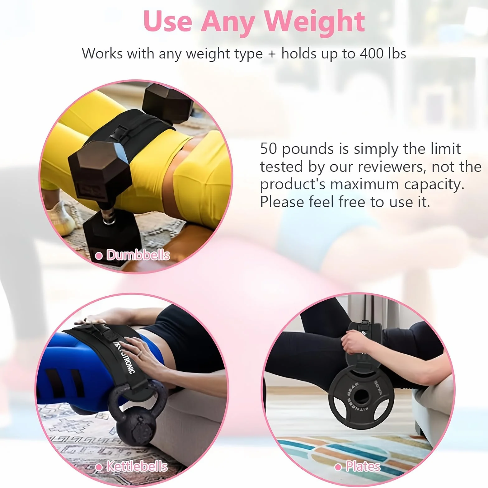 Flintronic Pas Hip Thrust do Krótkich Hantli i Kettlebells, Regulowany Rzep, Fitness, Pośladki