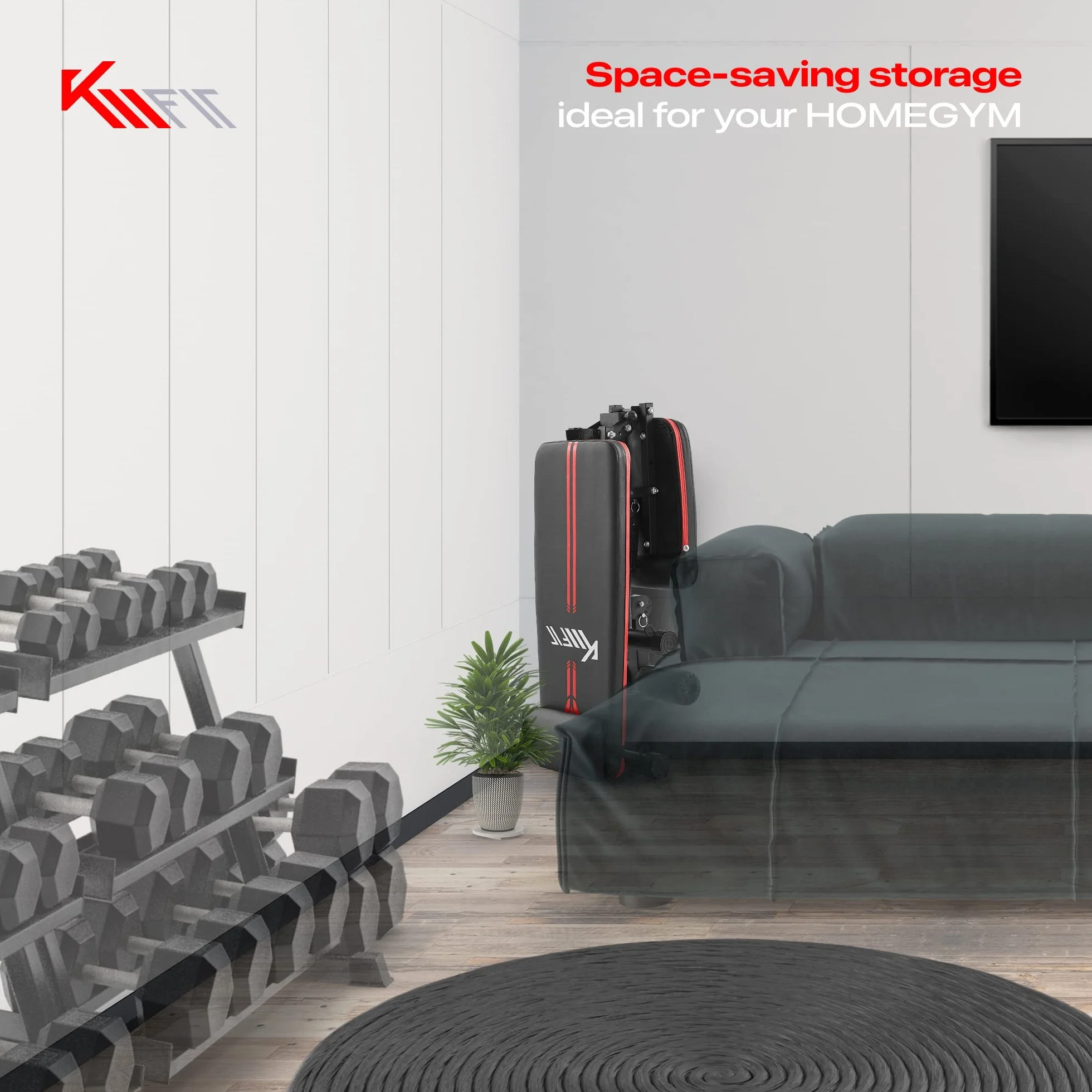 KM-Fit Składana ławka treningowa Fitness z regulowanym oparciem i siedziskiem, nośność 400 kg