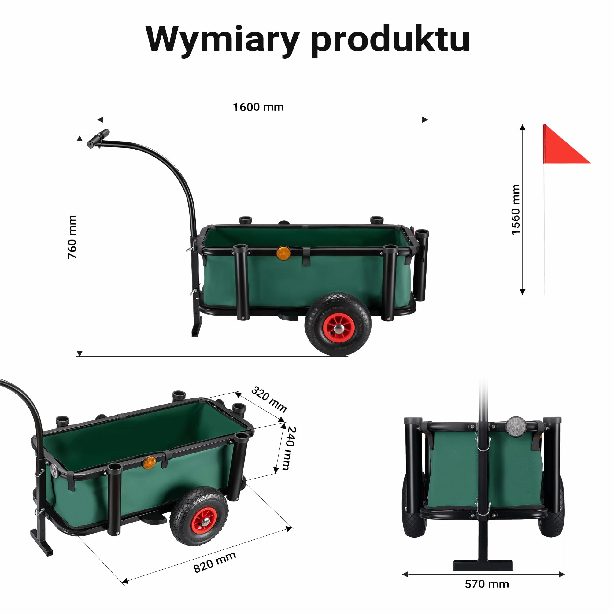 Wiltec Przyczepka rowerowa do 50 kg, z chorągiewką i 60 l koszem wodoodpornym 81 x 31 x 24 cm, wózek wędkarski transportowy do roweru