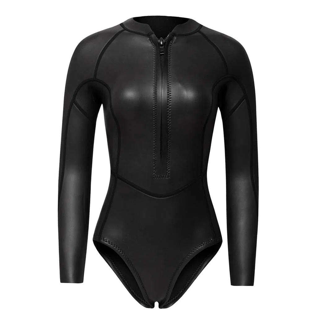 Damski kombinezon neoprenowy z zamkiem błyskawicznym z przodu bikini do nurkowania czarny błyszczący L