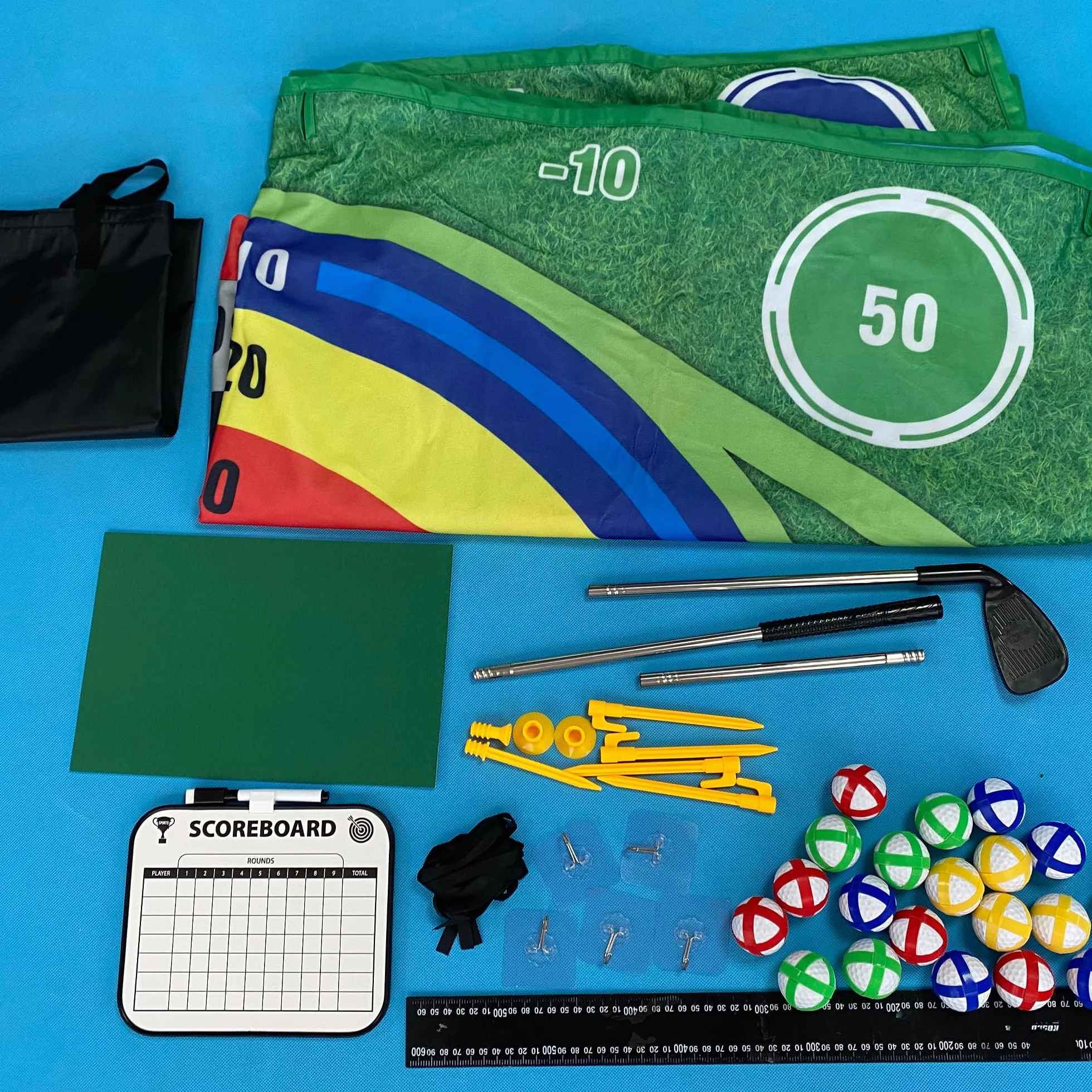 Dwustronny Zestaw Golfowy, Golf Chipping Game Mat z Kijem, Golf Hitting Mat z 20 Kulkami, Sprzęt Do Zabawy Stick Chip Golfs Set Backyard Game, Zestaw Golfowy Dla Dzieci, Sporty Wewnętrzne
