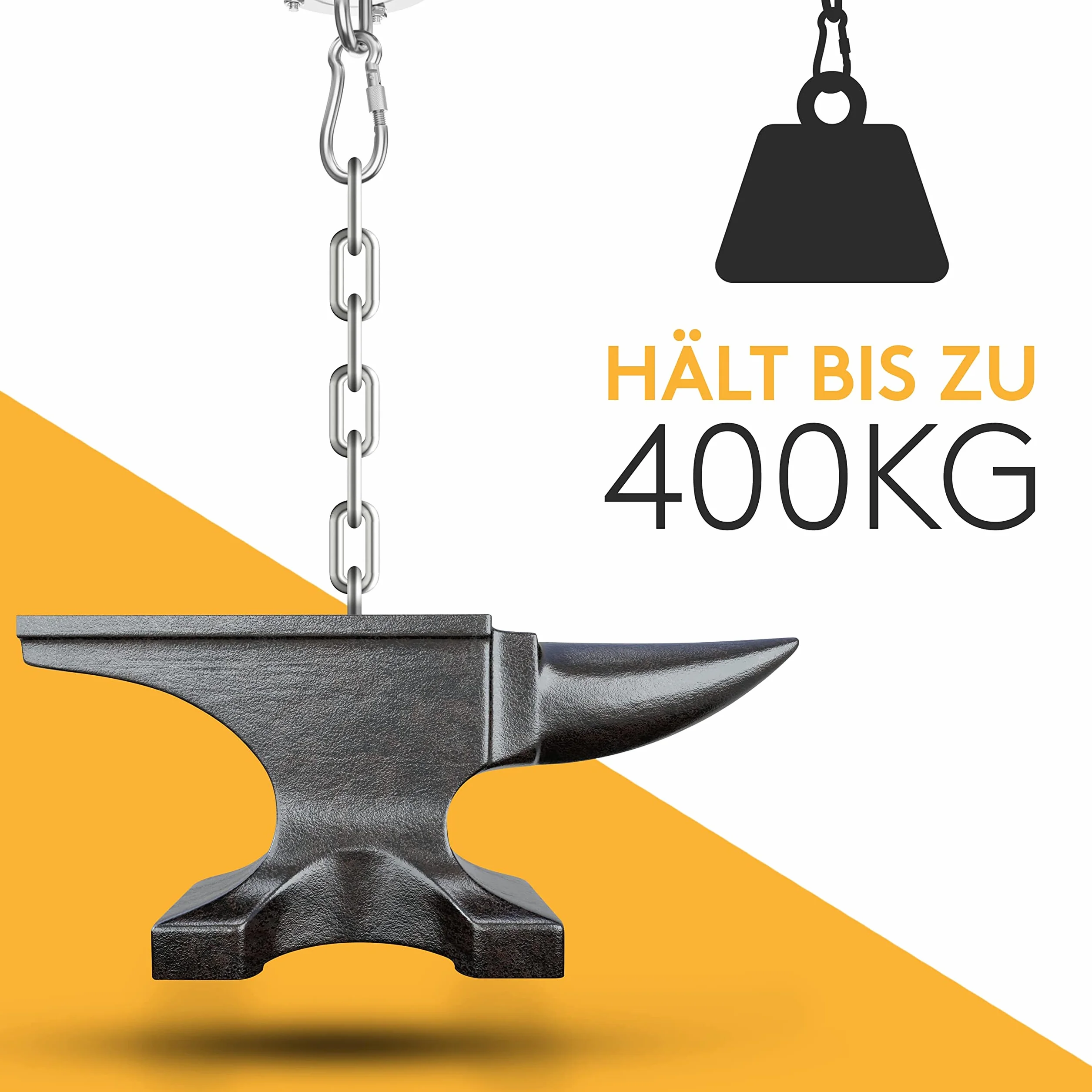 MEISTERFAKTUR Hak sufitowy do worków bokserskich – udźwig 400 kg – odporny na bomby uchwyt na worek bokserski – idealny uchwyt sufitowy do zawieszenia worka bokserskiego – wraz z instrukcją obsługi w