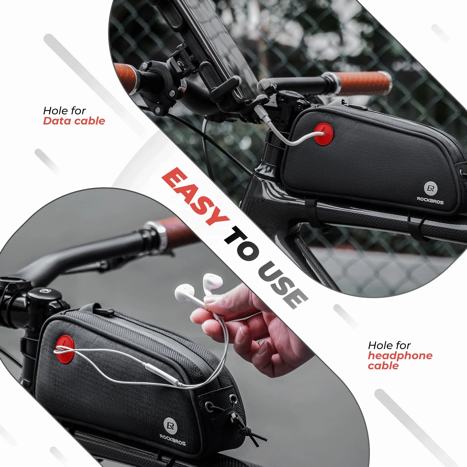ROCKBROS Torba na Ramę Rowerową Torba Rowerowa Na Ramie Rowerową 1.3l MTB Torba na Górną Rurę z Odblaskowym Logo Czarna