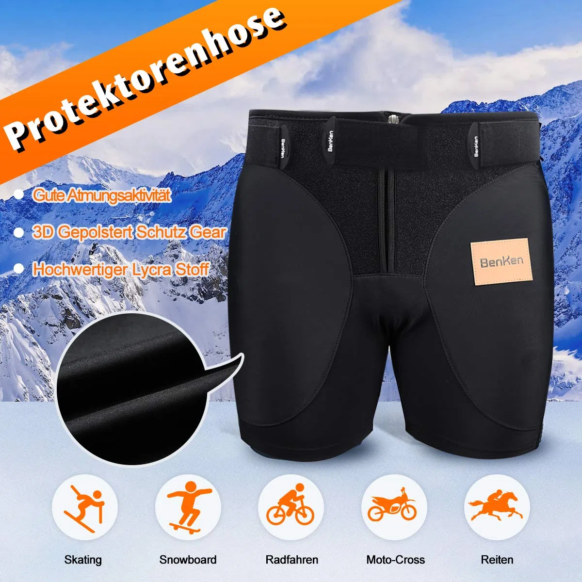 BENKEN Skiing Protective Padded Shorts spodnie kobiety mężczyźni ochrona 3D Hip Butt Guard Pad oddychający materiał odporny na uderzenia na snowboardzie (XL)