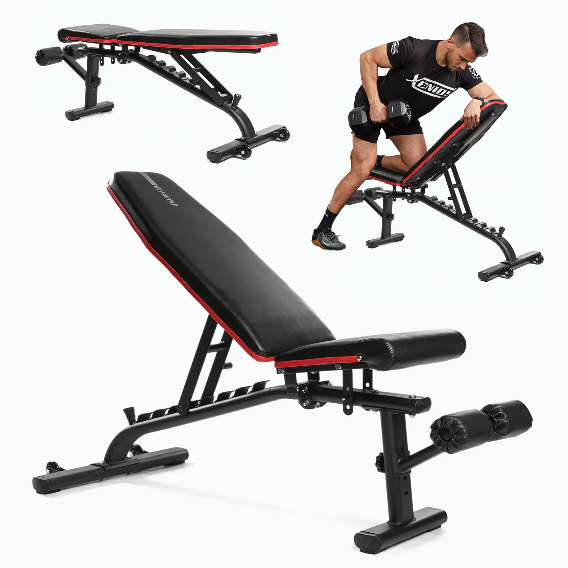 TREXO Ławka Treningowa Wielofunkcyjna Do Ćwiczeń | Regulowana, Wytrzymała Stalowa Konstrukcja | Maksymalne Obciążenie 300 kg | Trening Siłowy Fitness | Czarna