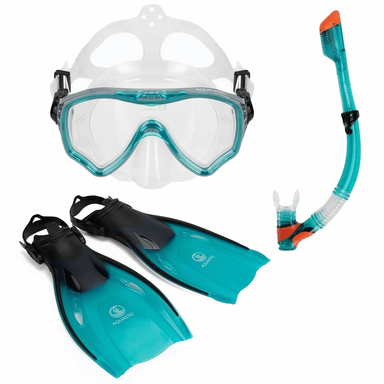 AQUASTIC Jetty 2 w 1 maska do snorkelingu i fajka dla dorosłych z hartowanego szkła, fartuch maski i ustnik z hipoalergicznego silikonu, na morze i urlop, wodoszczelna, komfort