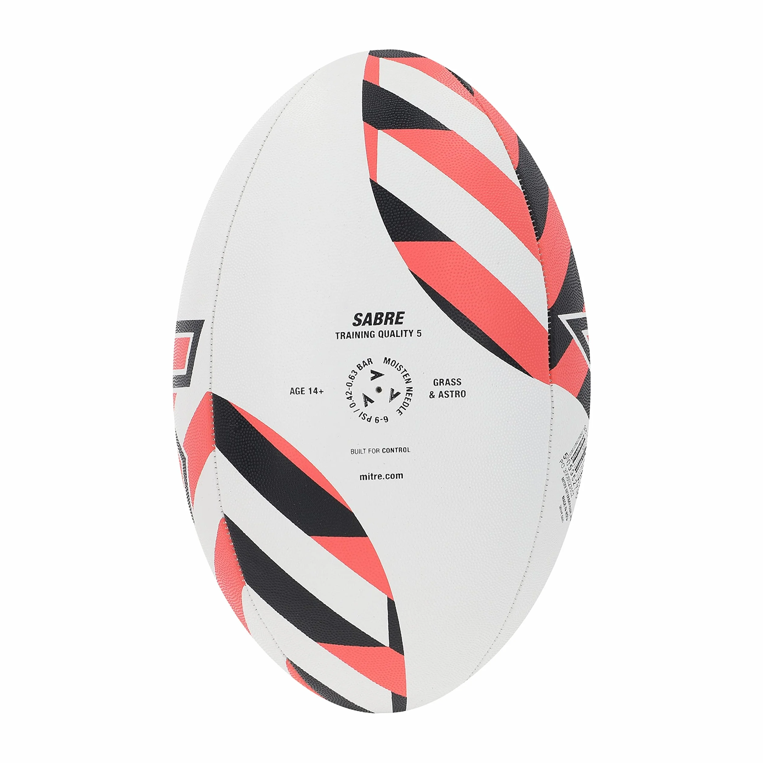 Mitre Piłka do rugby, bardzo mocna podszewka, pełna waga, bardzo popularna, biała/czarna/pomarańczowa, 5
